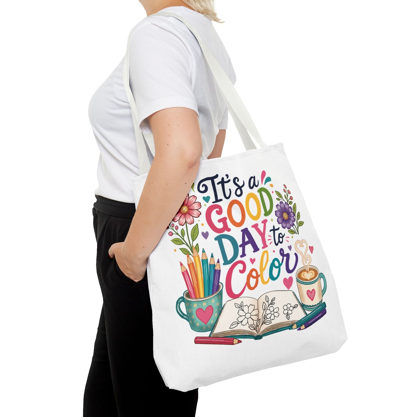 It's a Good Day to Color Tote Bag – Colorful Art Journal Carryall for Artists & Kids