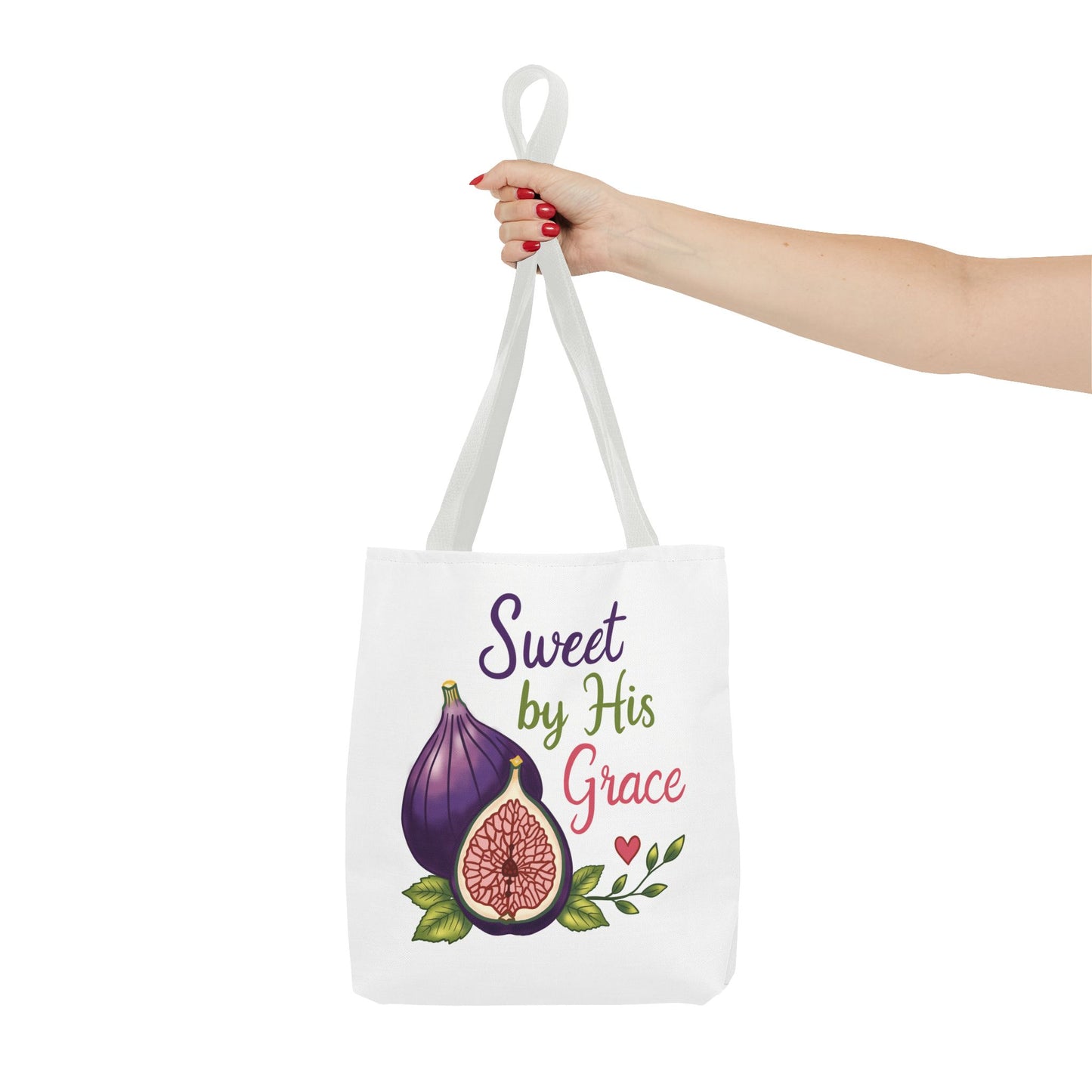 Sweet by His Grace Tote Bag — Faith-Inspired Fig Illustration