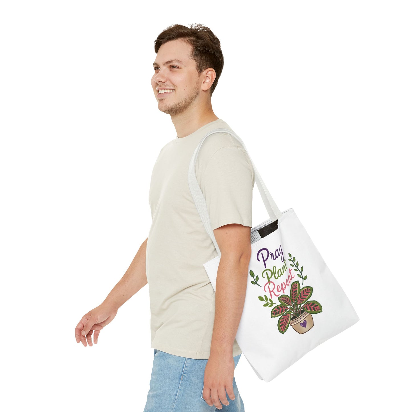 Pray Plant Repeat Tote Bag – Botanical Faith Canvas Shopper