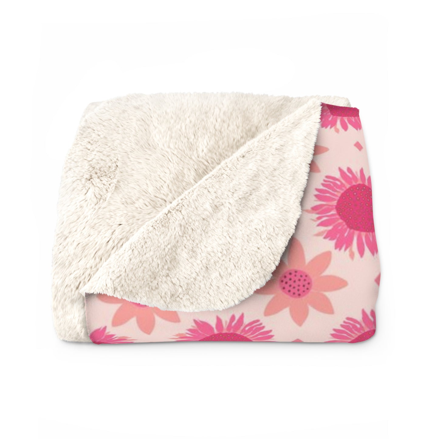 Pink Sunflowers on Pink Background Sherpa Fleece Blanket