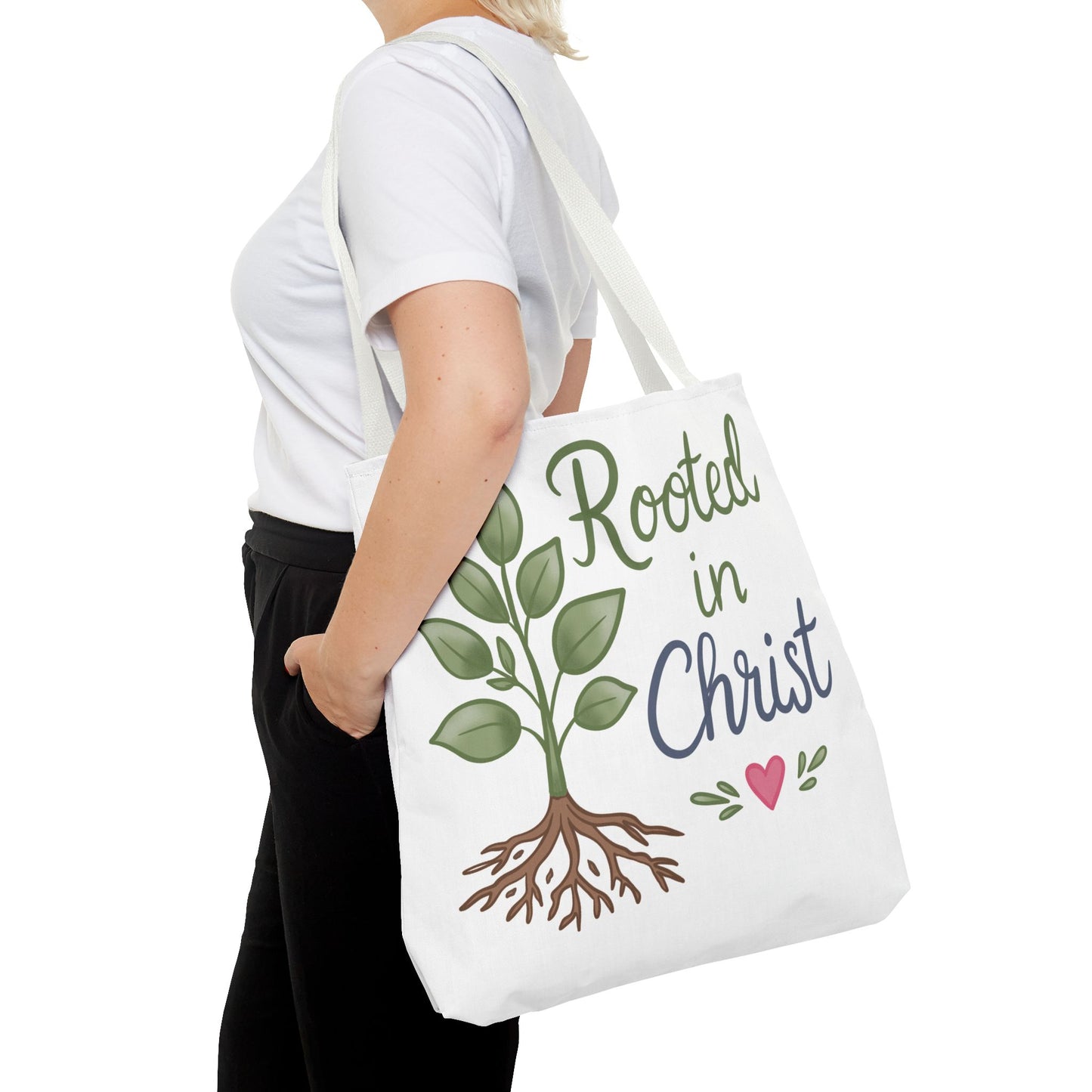Rooted in Christ Tote Bag — Faith-Based Christian Shopper