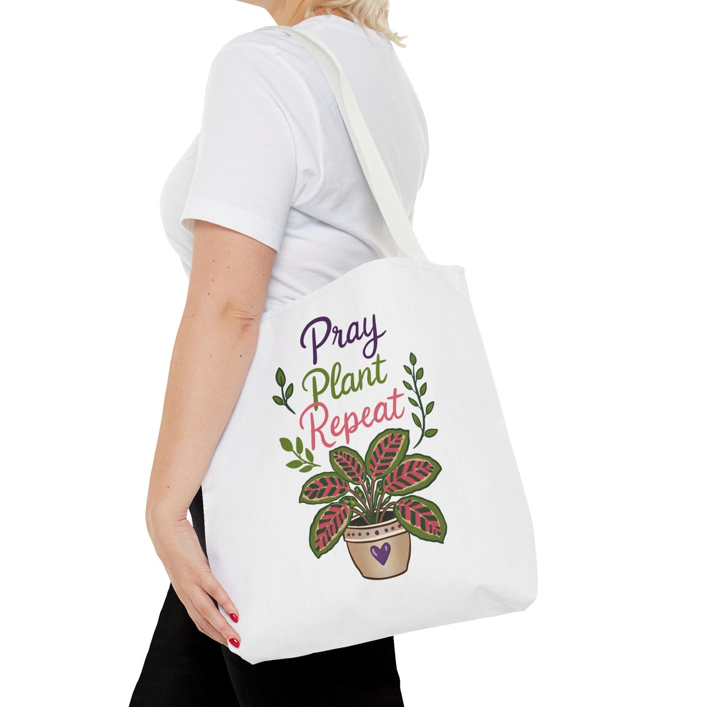 Pray Plant Repeat Tote Bag – Botanical Faith Canvas Shopper