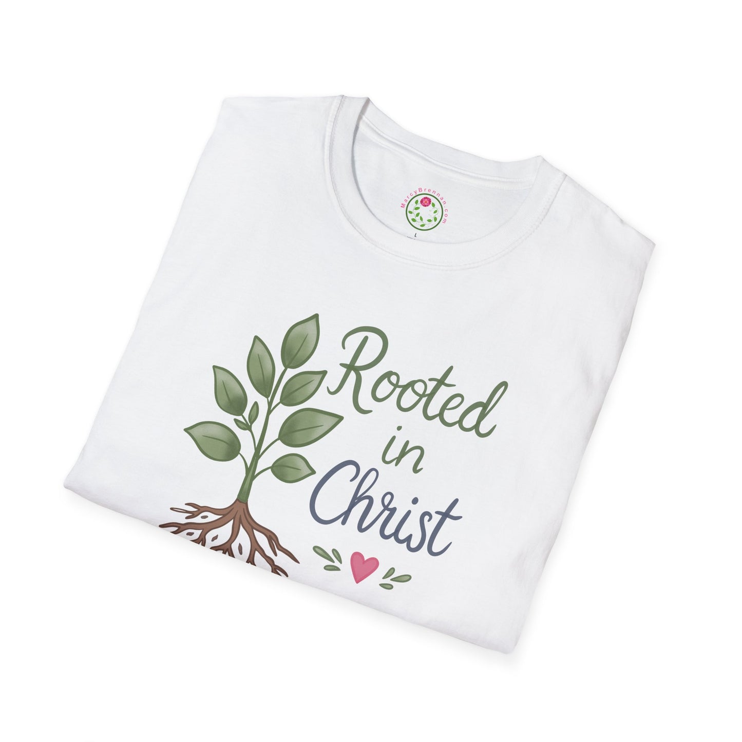 Rooted in Christ Tee — Faith-Based Christian T-Shirt with Tree & Heart Design
