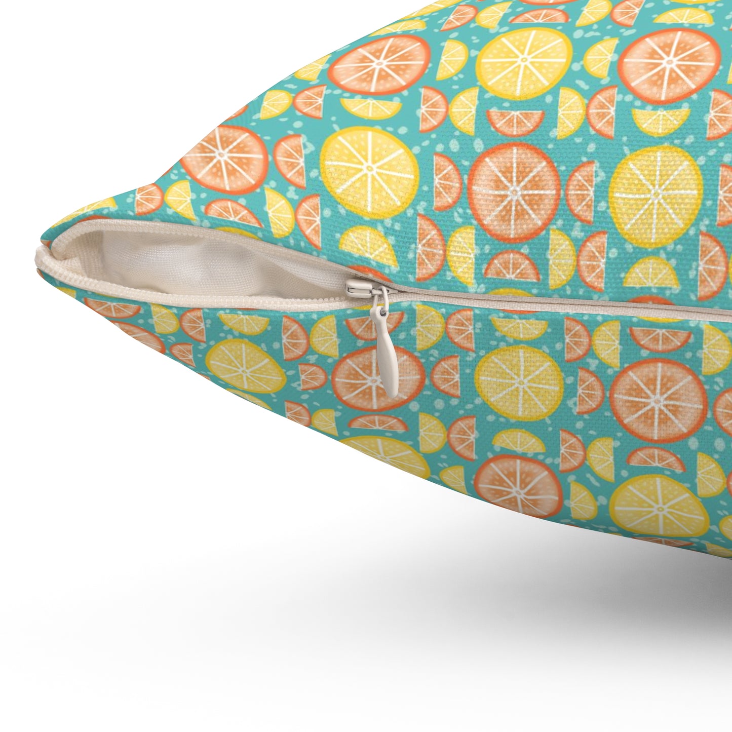 Citrus Slices Geometric Turquoise Pillow