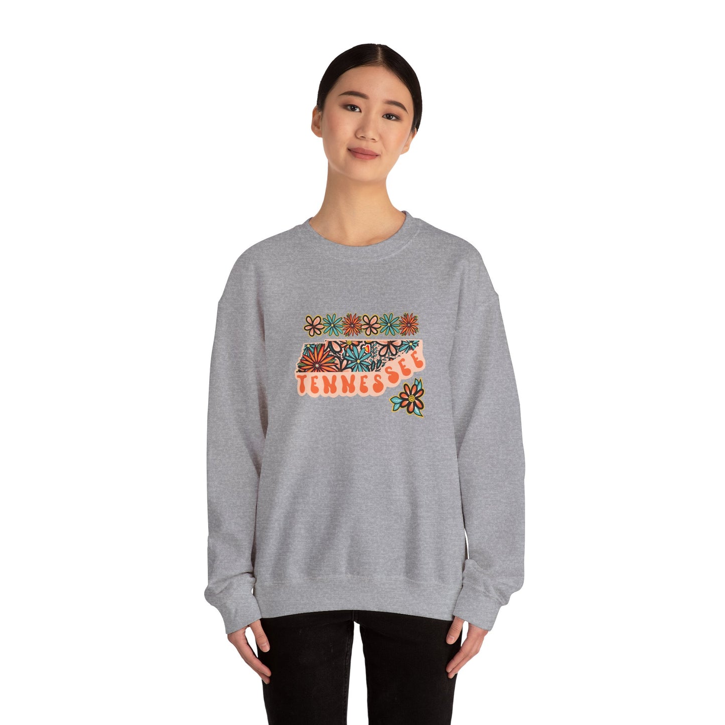 Retro 70s Flowers Tennessee State Design — Heavy Blend™ Crewneck Sweatshirt