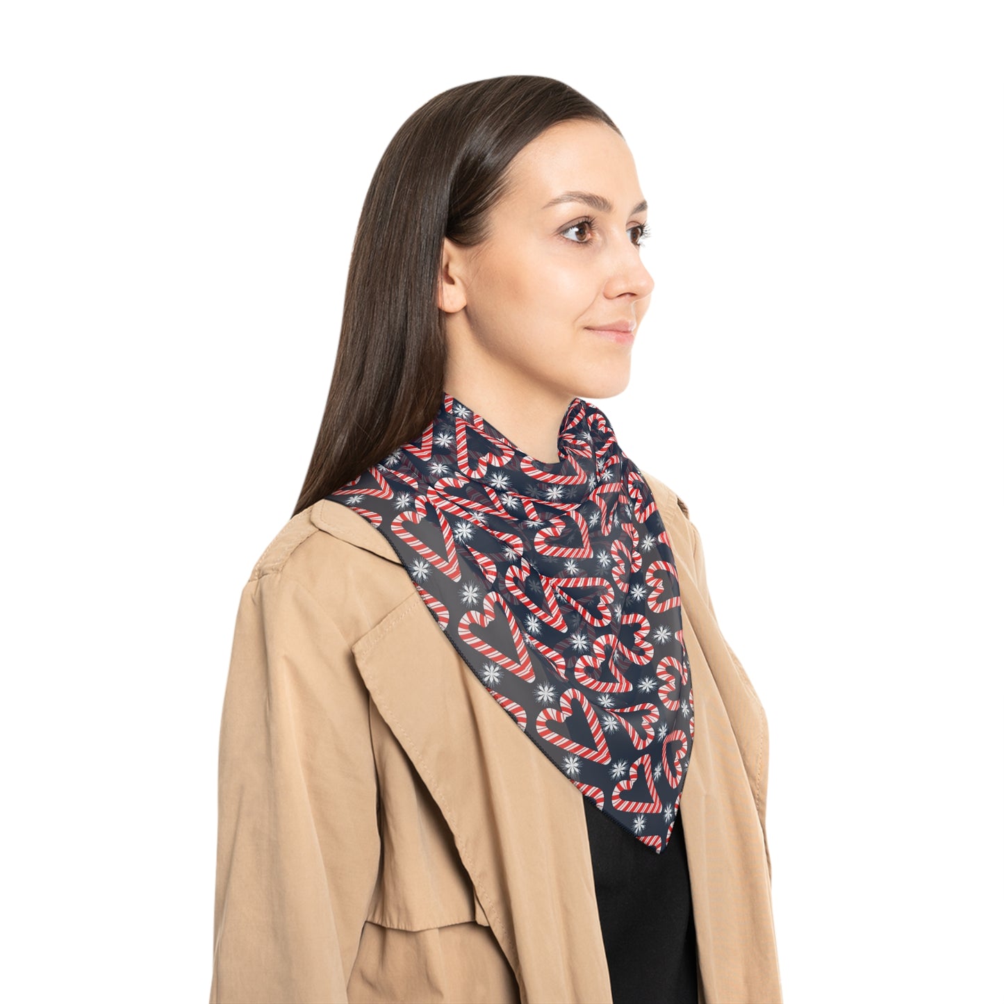 Candy Cane Hearts Square Poly Scarf