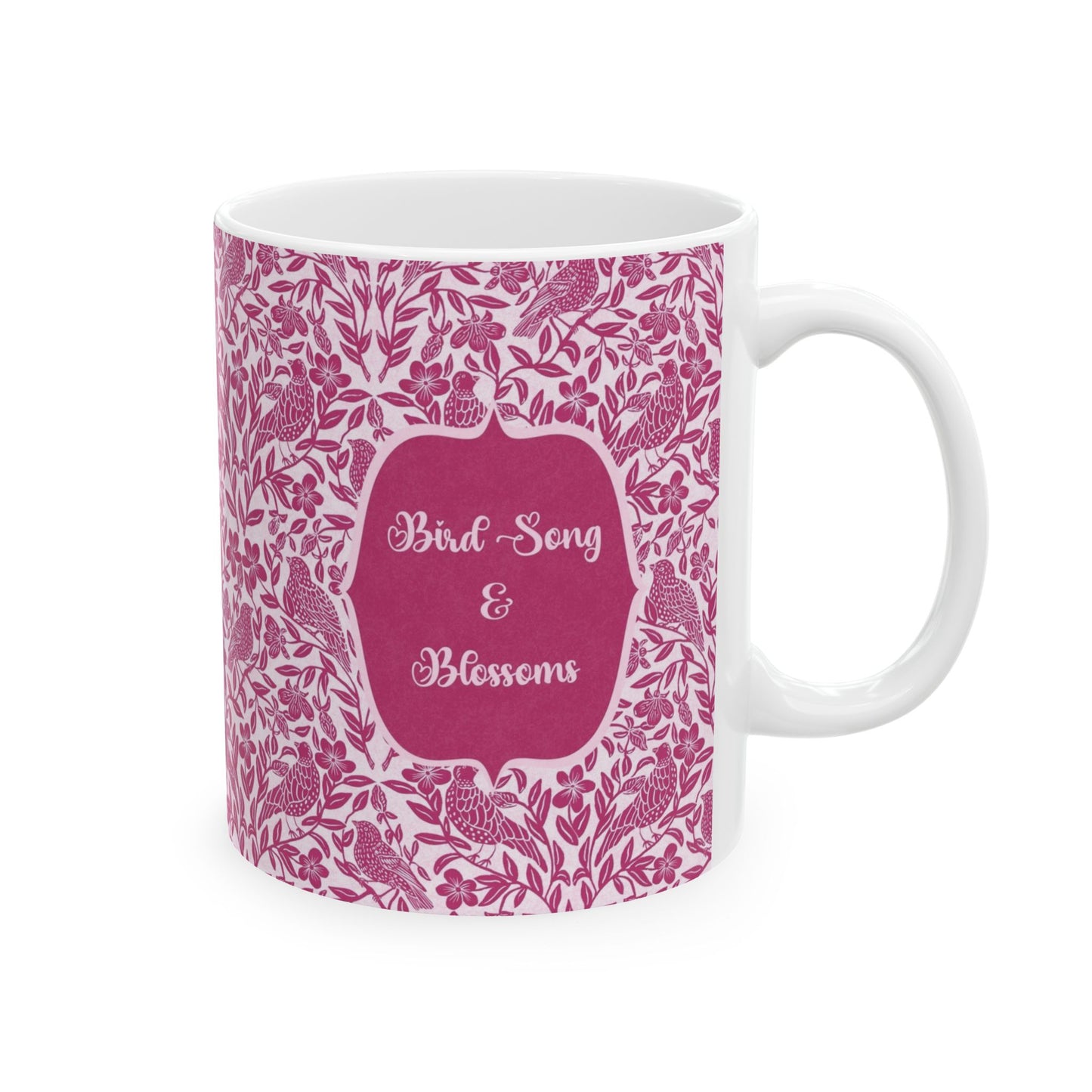 Bird Song & Blossoms Ceramic Mug — Botanical Coffee Tea Cup (11oz, 15oz)