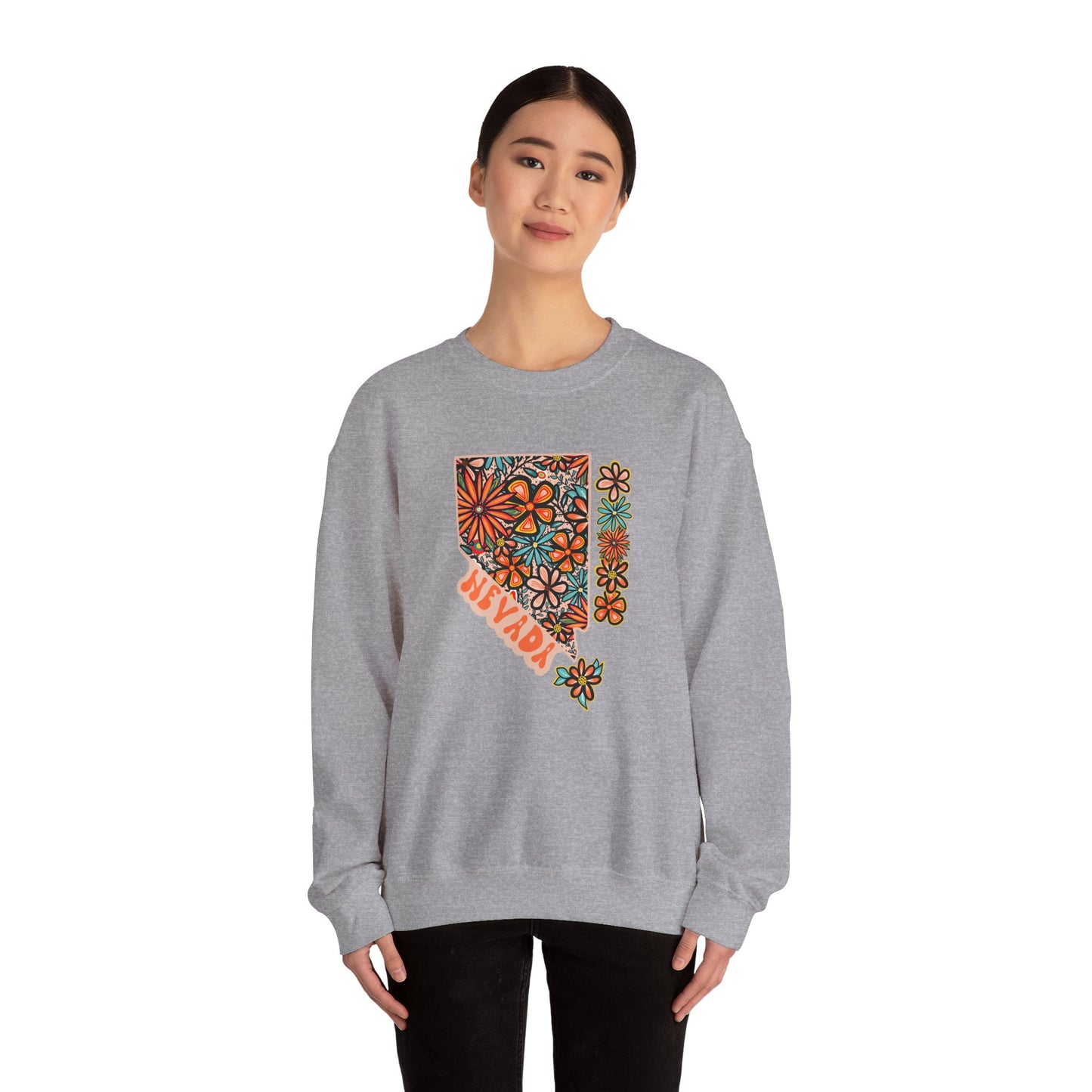 Copy of Retro 70s Flowers Nevada State Design — Heavy Blend™ Crewneck Sweatshirt