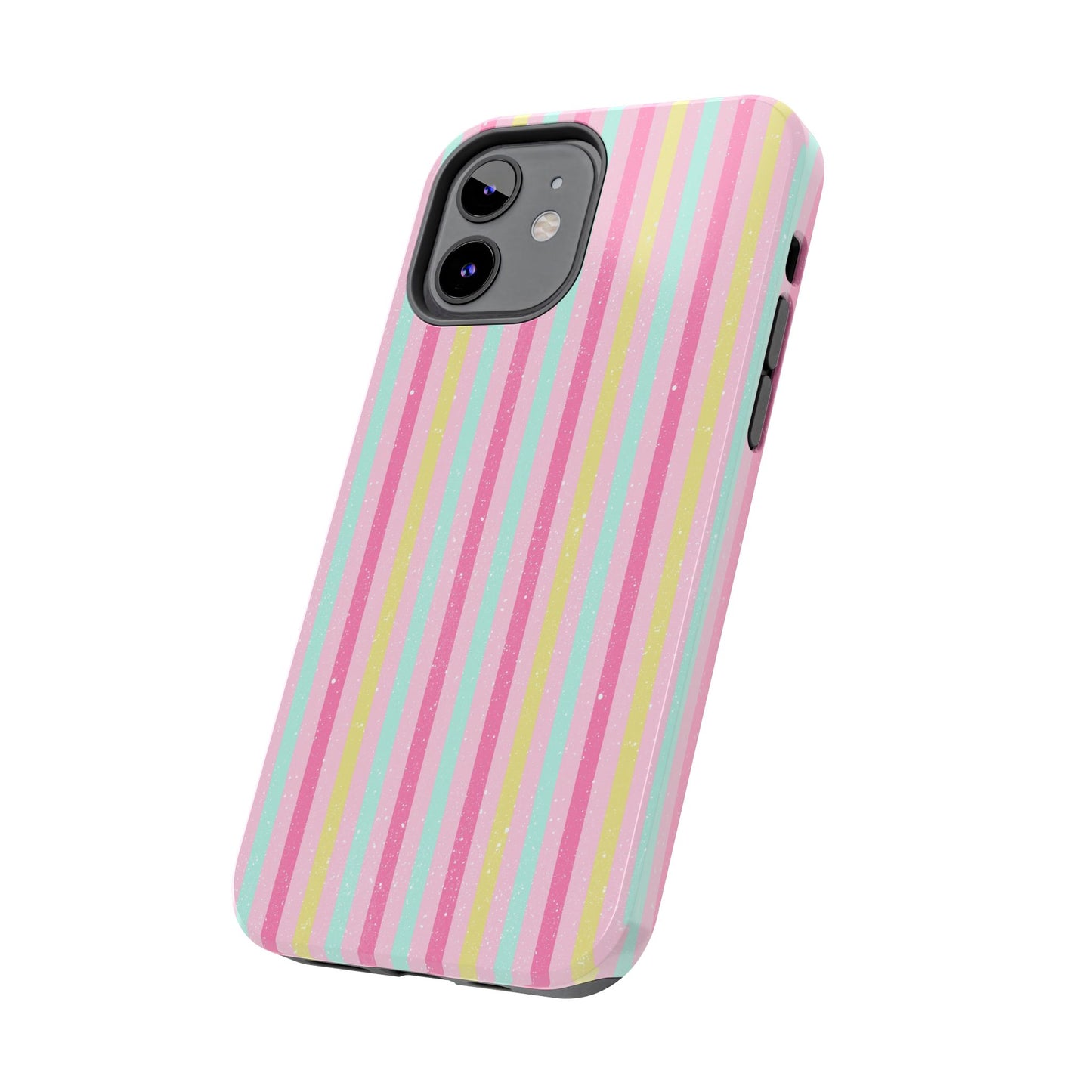 Pastel Christmas Stripes on Pink Tough Phone Cases