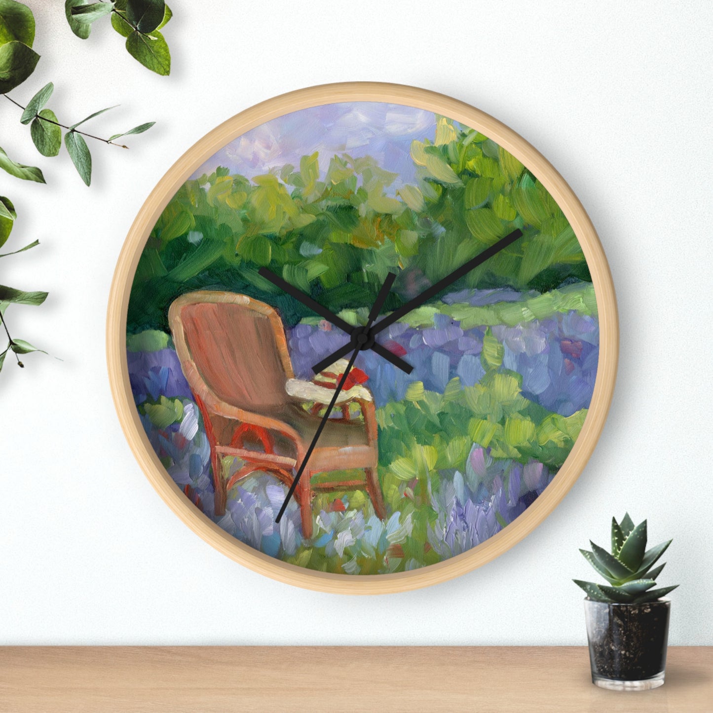 Garden Chair Wall Clock — Tranquil Floral Scene Clock for Home Décor