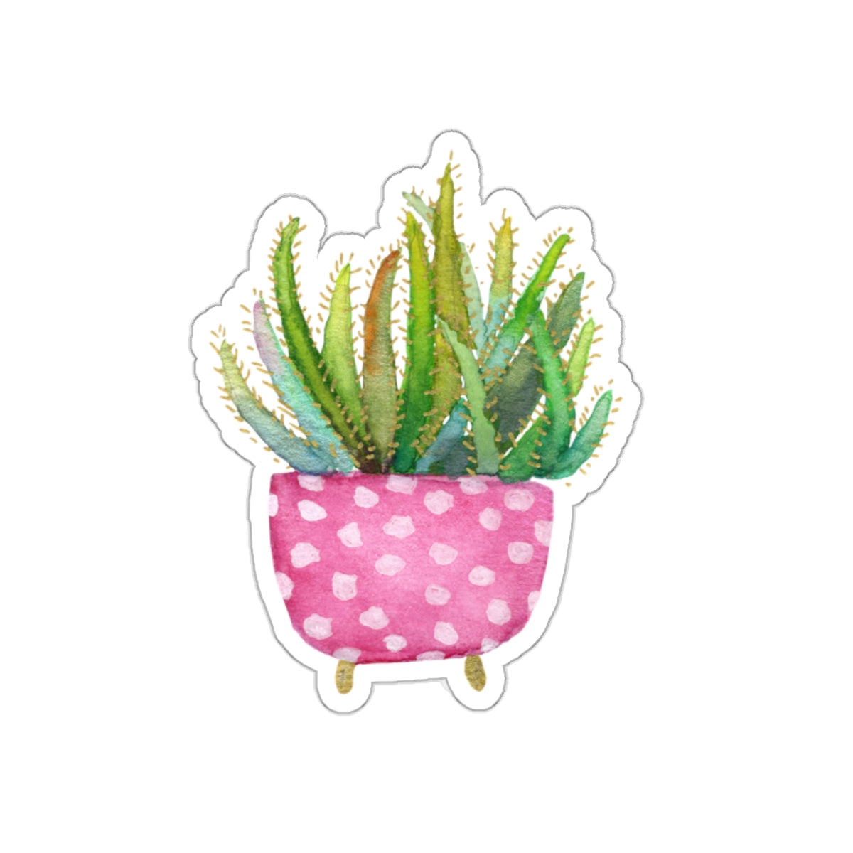 Aloe in Pink and White Polka Dot Pot Die Cut Sticker