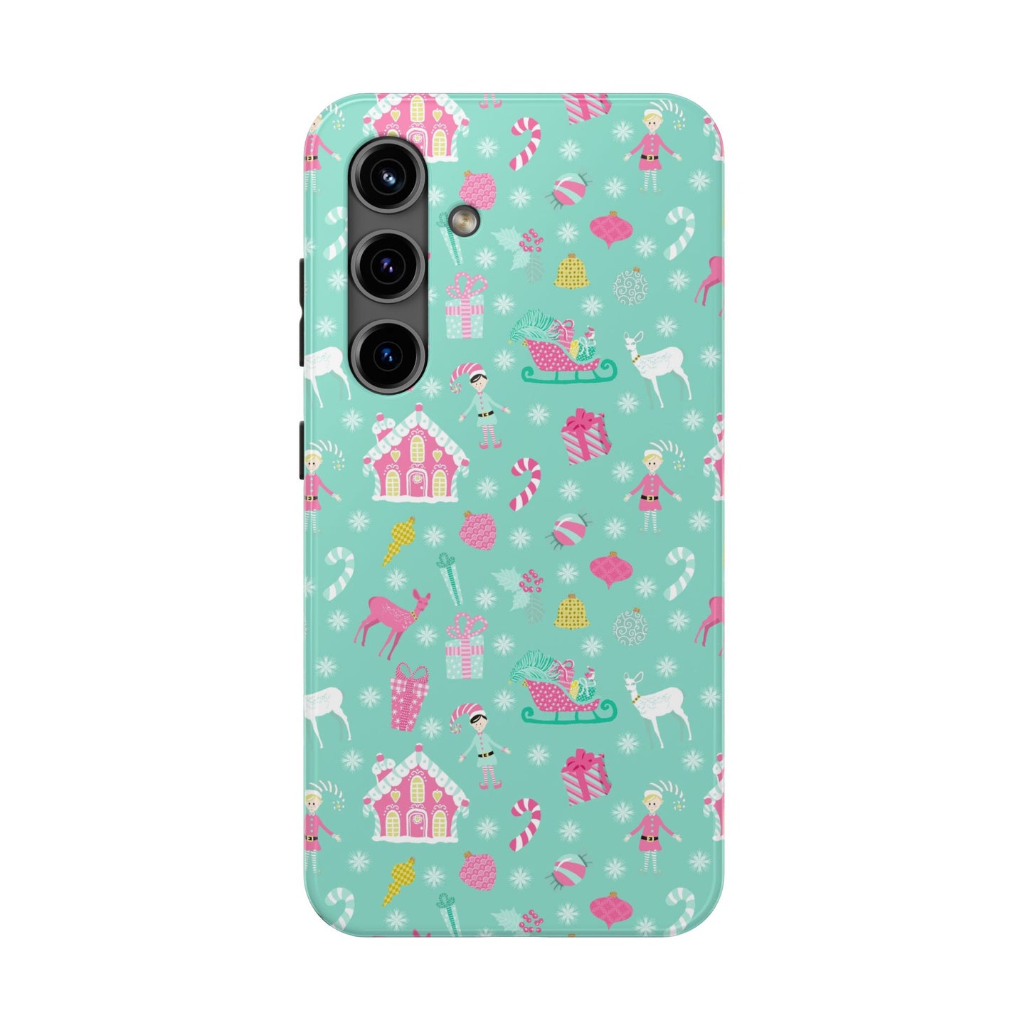 Pastel Christmas on Turquoise Tough Phone Cases