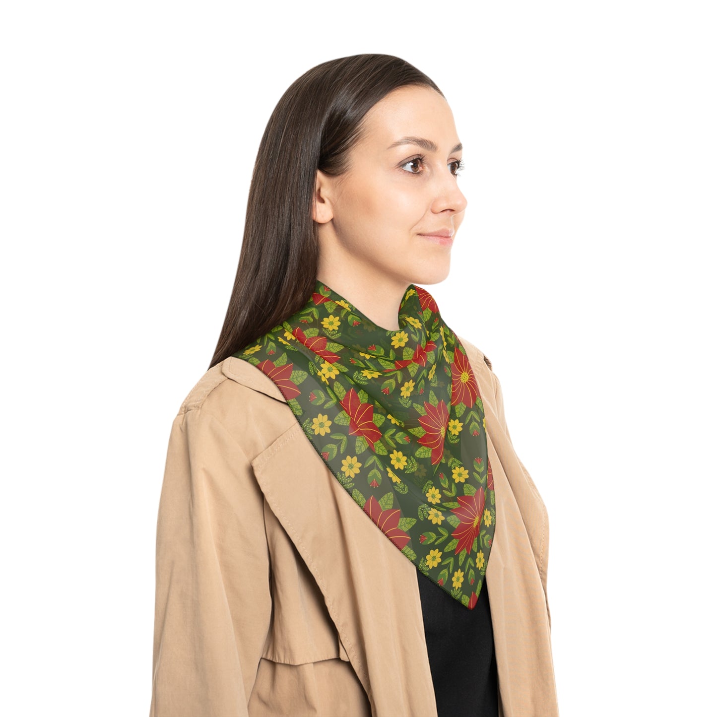 Poinsettias Square Poly Scarf