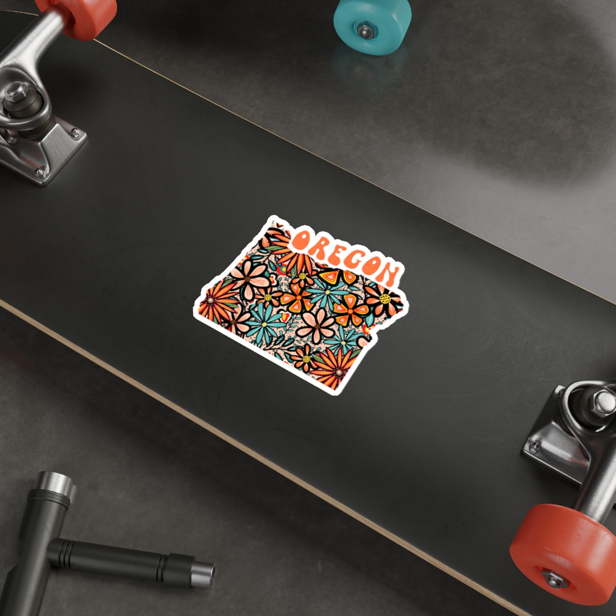 Oregon State Sticker | Vinyl Artist Designed Illustration Featuring Oregon State Filled With Retro Flowers with Retro Hand-Lettering Die-Cut Stickers