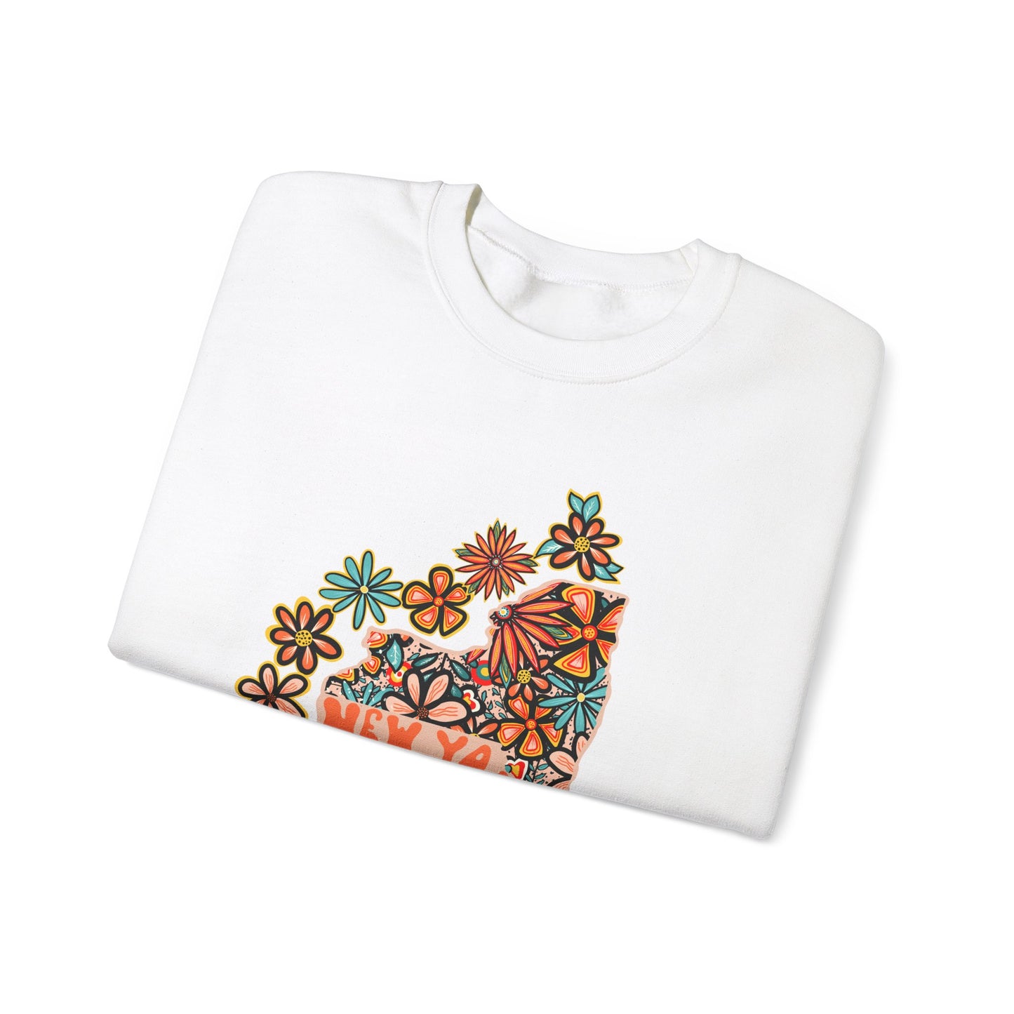 Retro 70s Flowers New York State Design — Heavy Blend™ Crewneck Sweatshirt