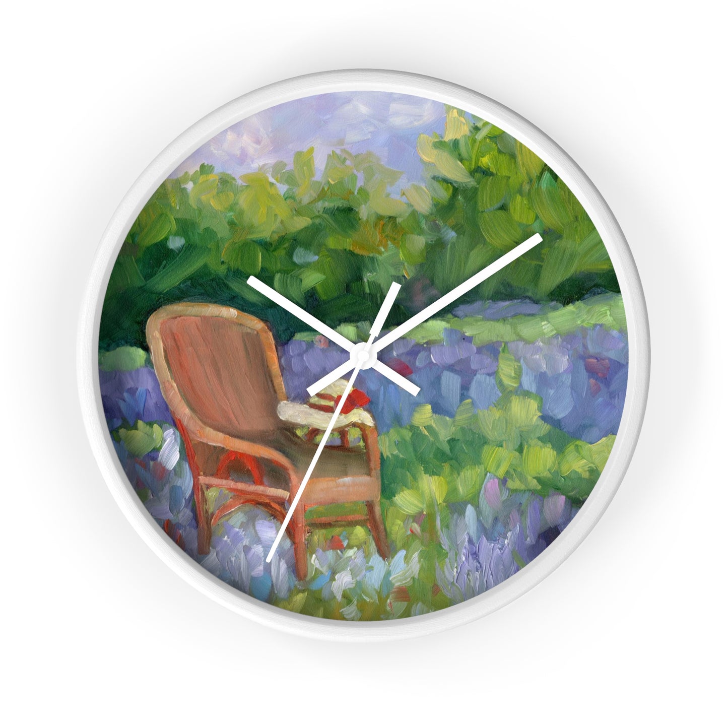 Garden Chair Wall Clock — Tranquil Floral Scene Clock for Home Décor