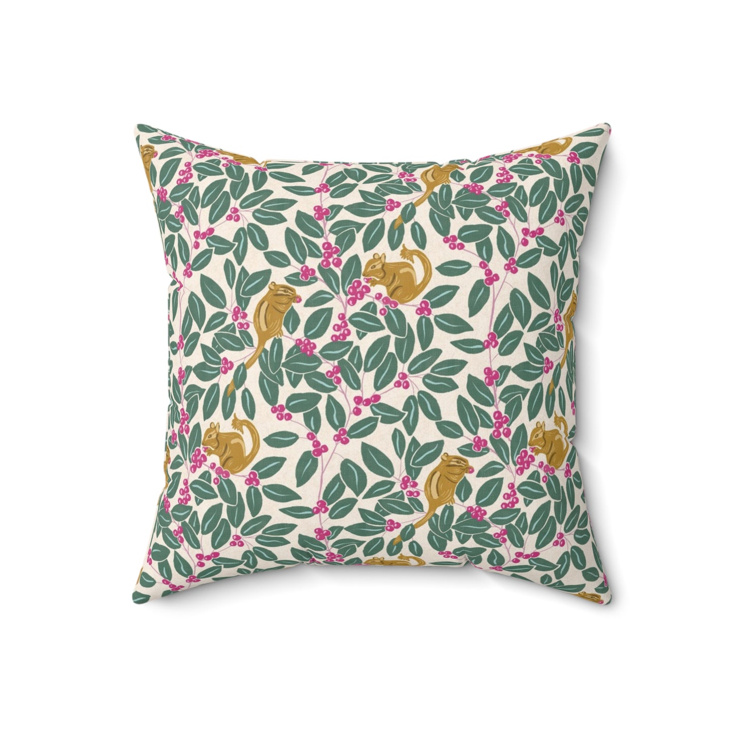 Wintergreen and Chipmunks Spun Polyester Square Pillow