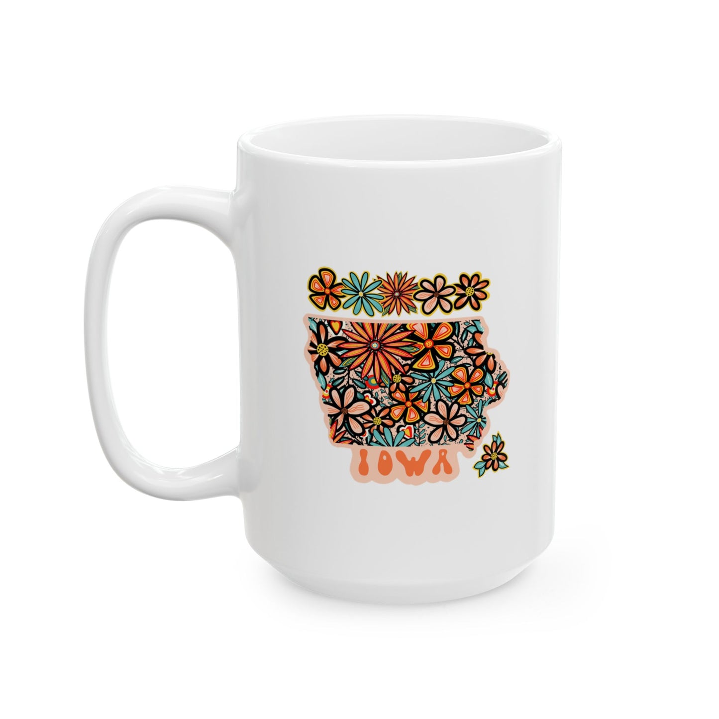 Retro 70s Flowers Iowa Ceramic Mug 11 oz and 15 oz