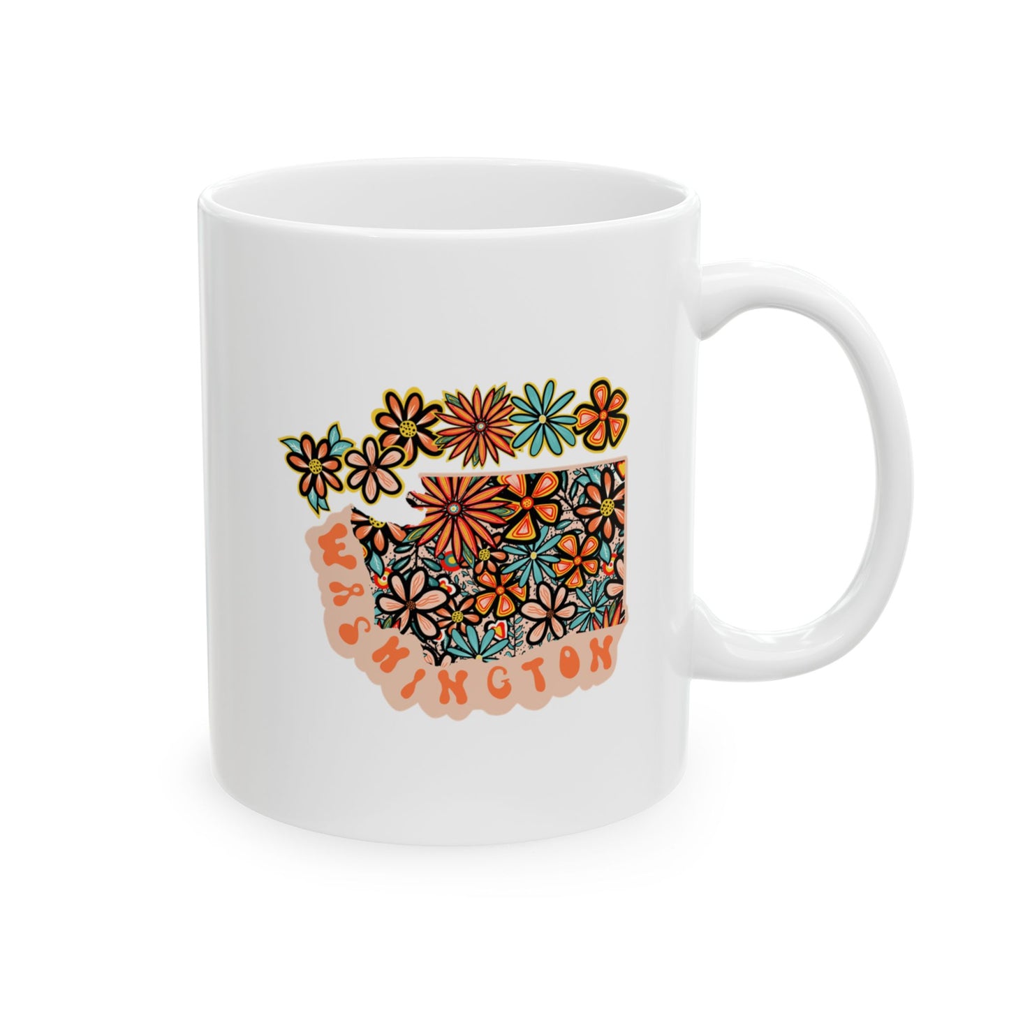 Retro 70s Flowers Washington Ceramic Mug 11 oz and 15 oz