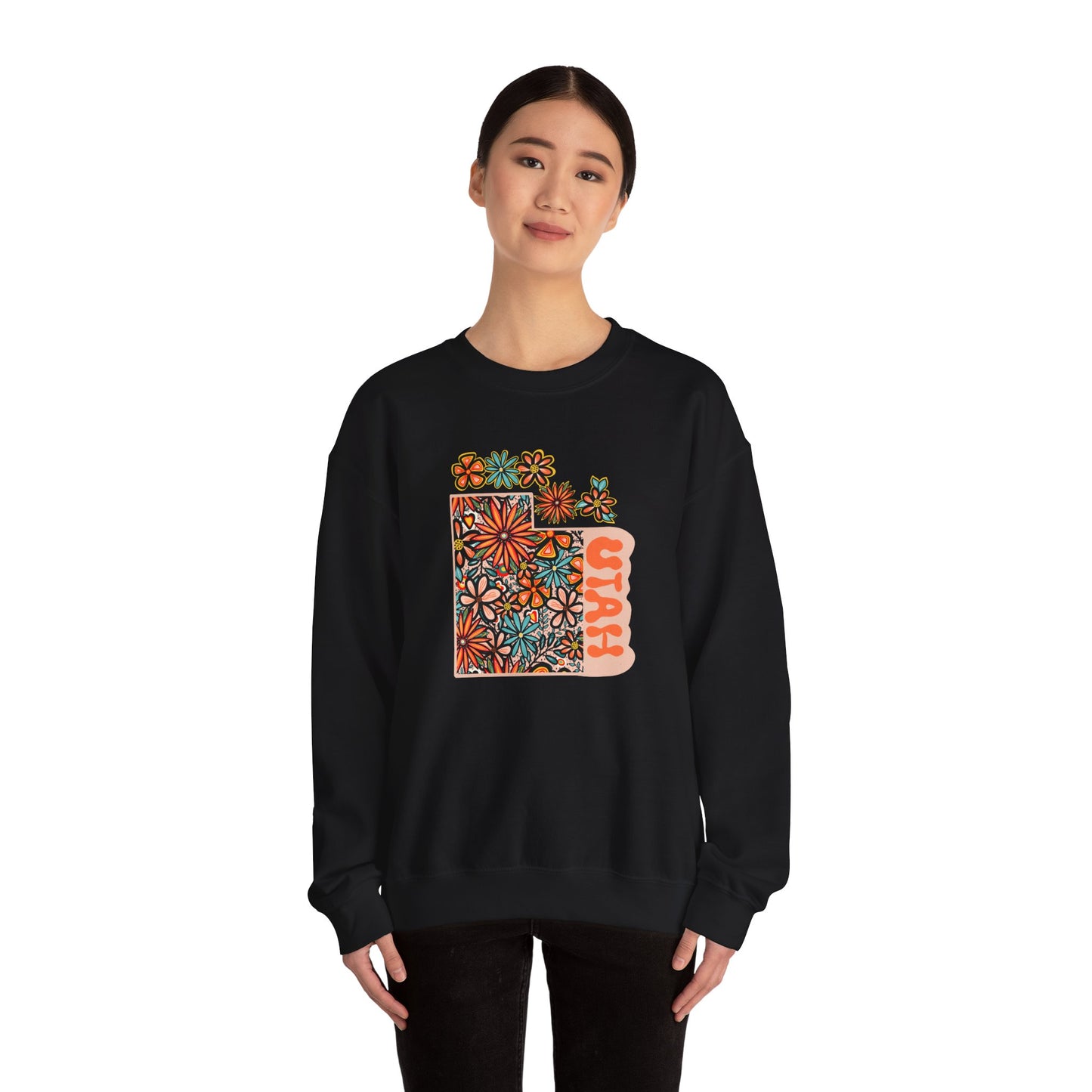 Retro 70s Flowers Utah State Design — Heavy Blend™ Crewneck Sweatshirt