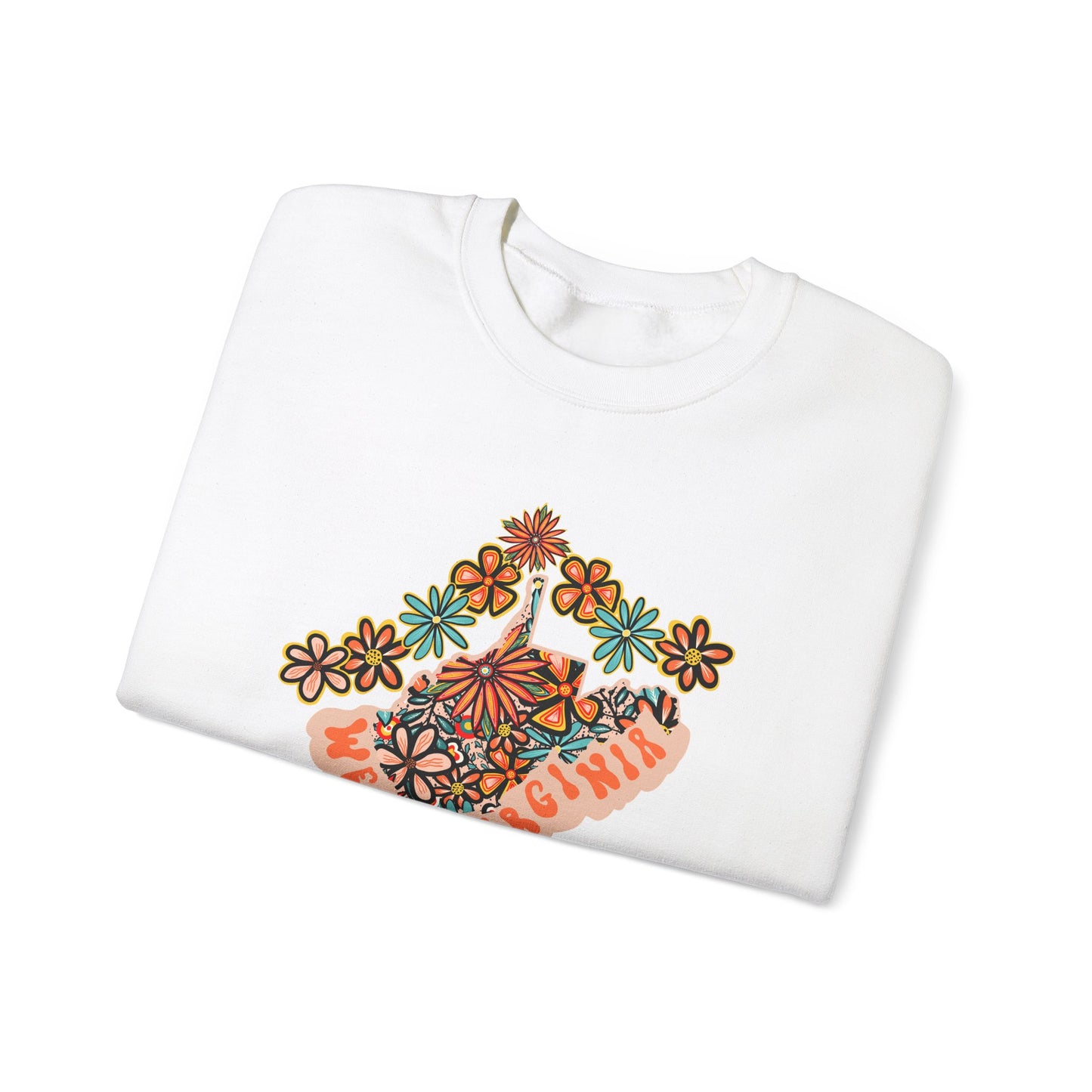 Retro 70s Flowers West Virginia State Design — Heavy Blend™ Crewneck Sweatshirt