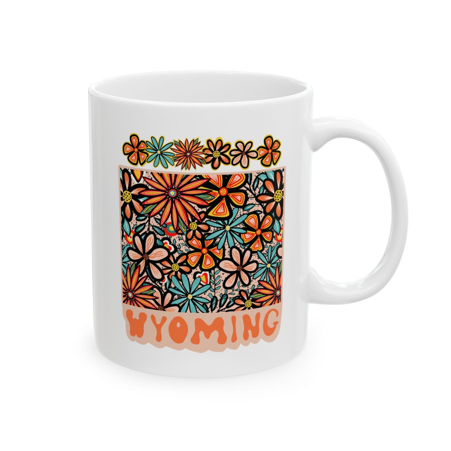 Retro 70s Flowers Wyoming Ceramic Mug 11 oz and 15 oz