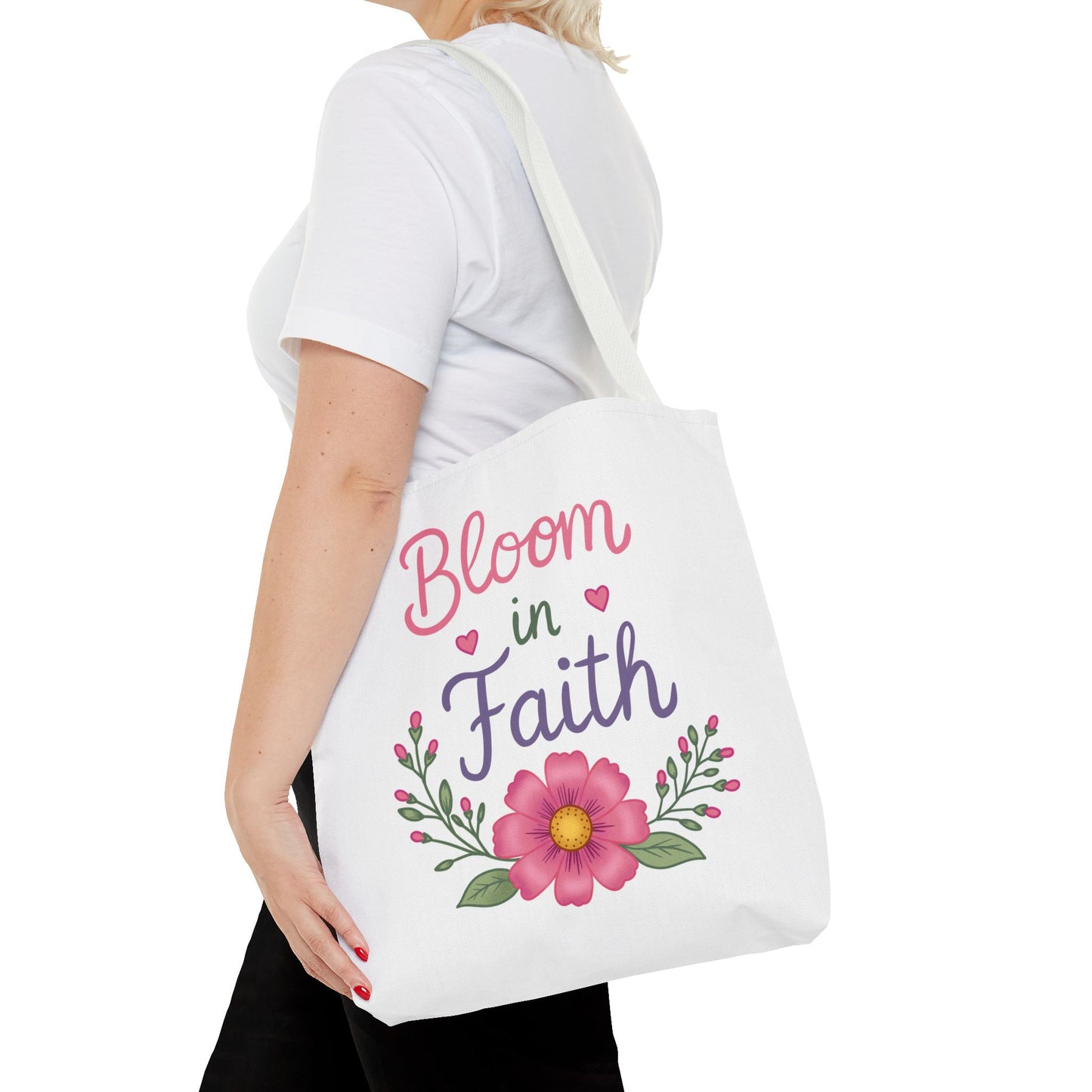 Bloom in Faith Floral Tote Bag — Inspirational Scripture Gift