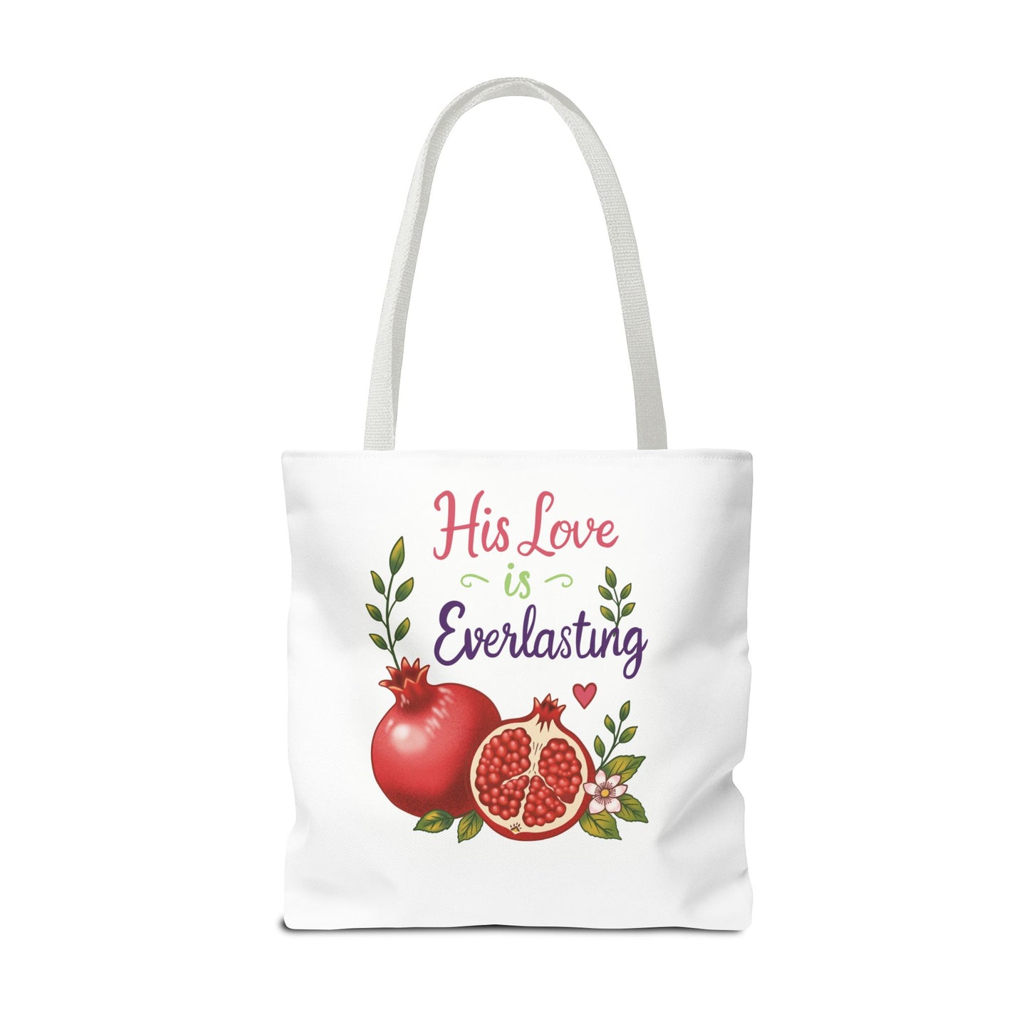 His Love Is Everlasting Pomegranate Tote Bag — Christian Floral Grocery Tote