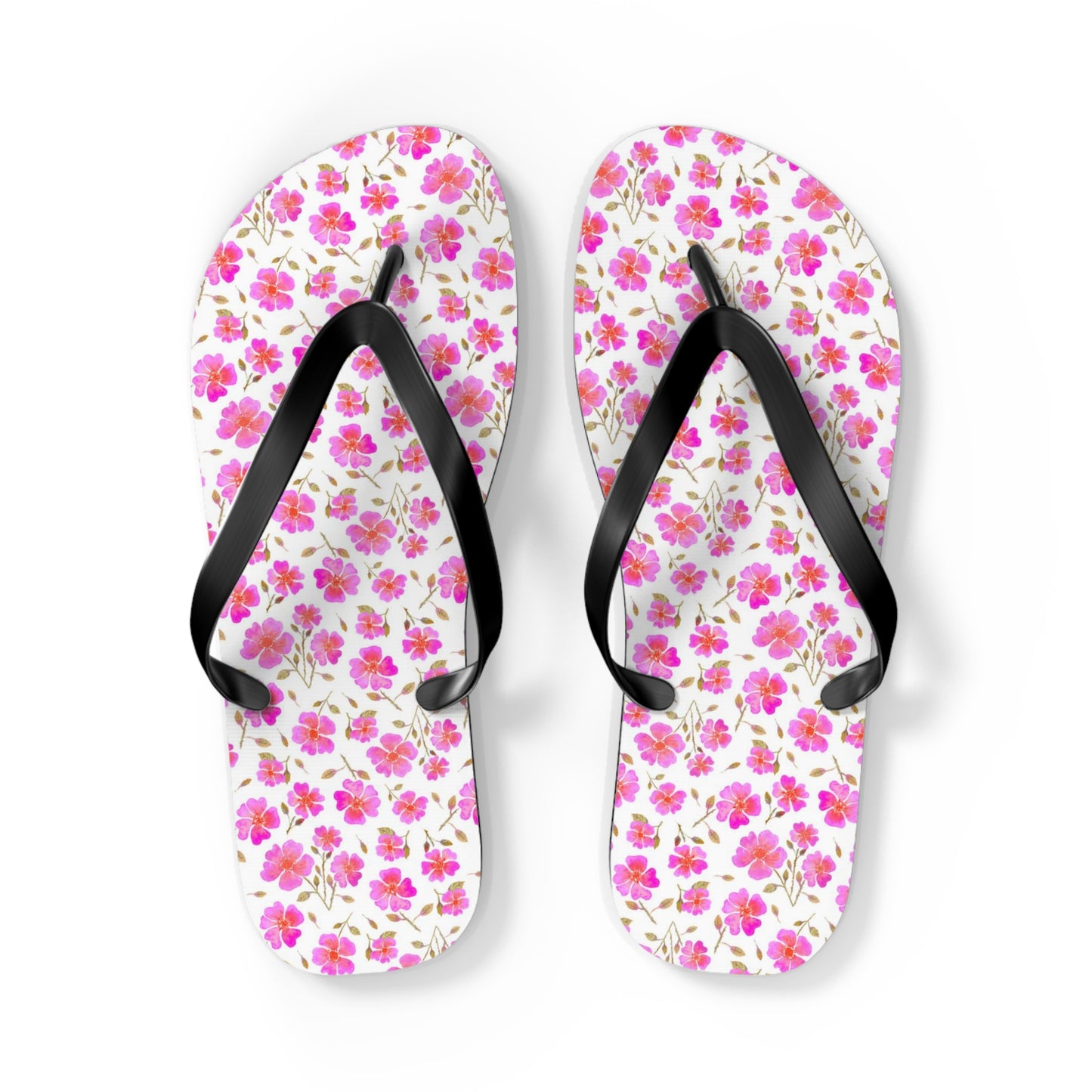 Hot Pink Wild Roses Flip Flops