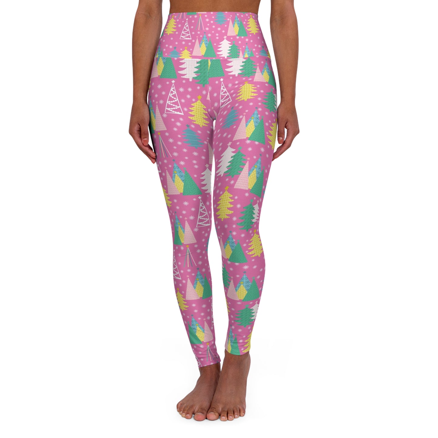 Pastel Christmas Trees High Waisted Yoga Leggings