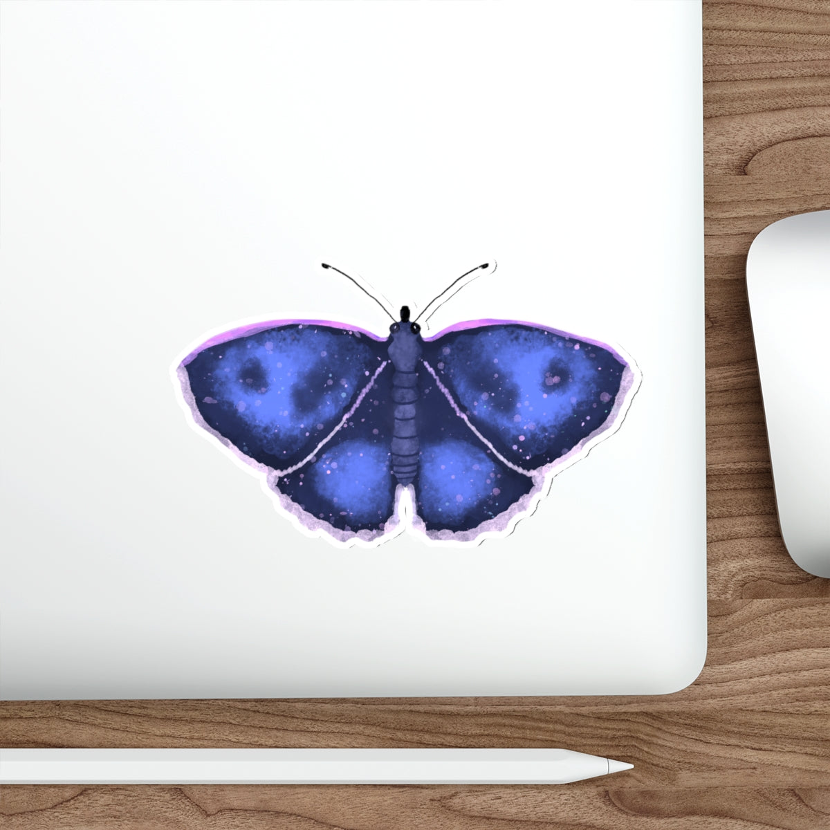 Watercolor Moth in Blue Die Cut Sticker