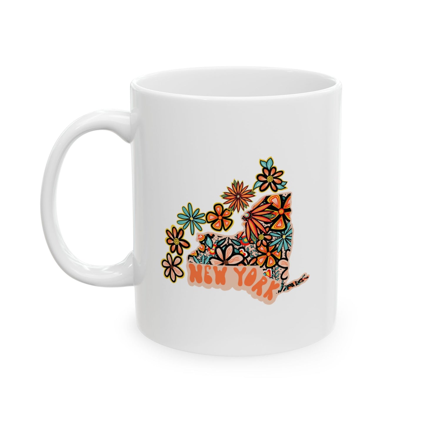 Retro 70s Flowers New York Ceramic Mug 11 oz and 15 oz