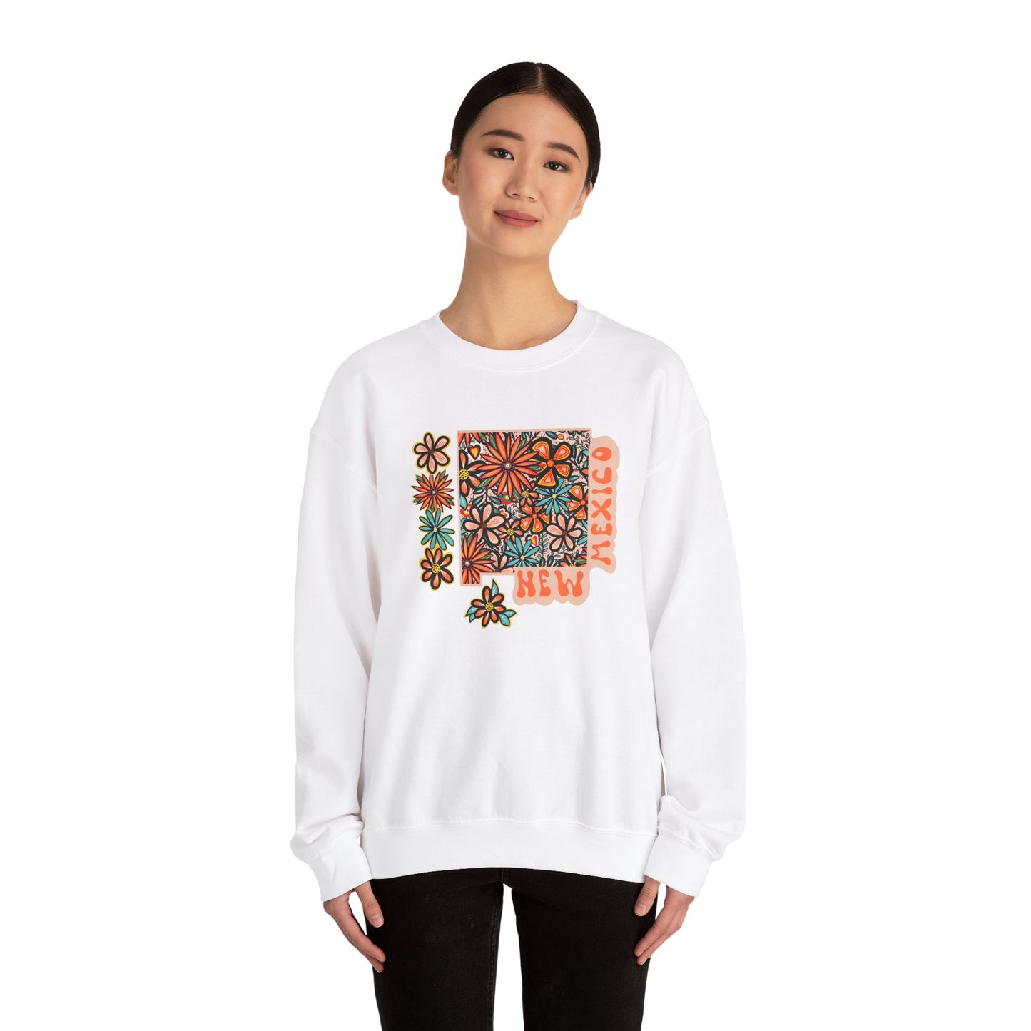 Retro 70s Flowers New Mexico State Design — Heavy Blend™ Crewneck Sweatshirt