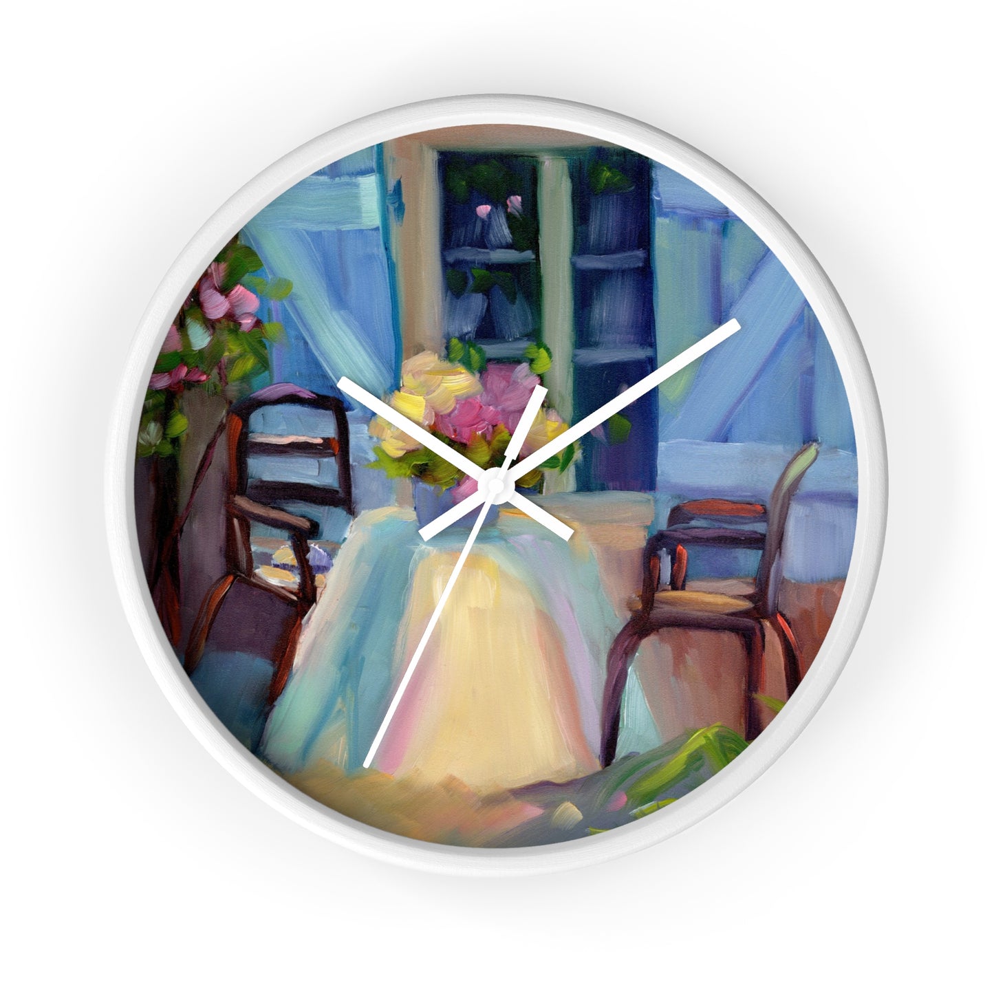 Impressionist Dining Wall Clock — Floral Table Scene Home Decor