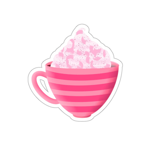 Hot Chocolate in Pink Stripe Cozy Mug Die Cut Sticker