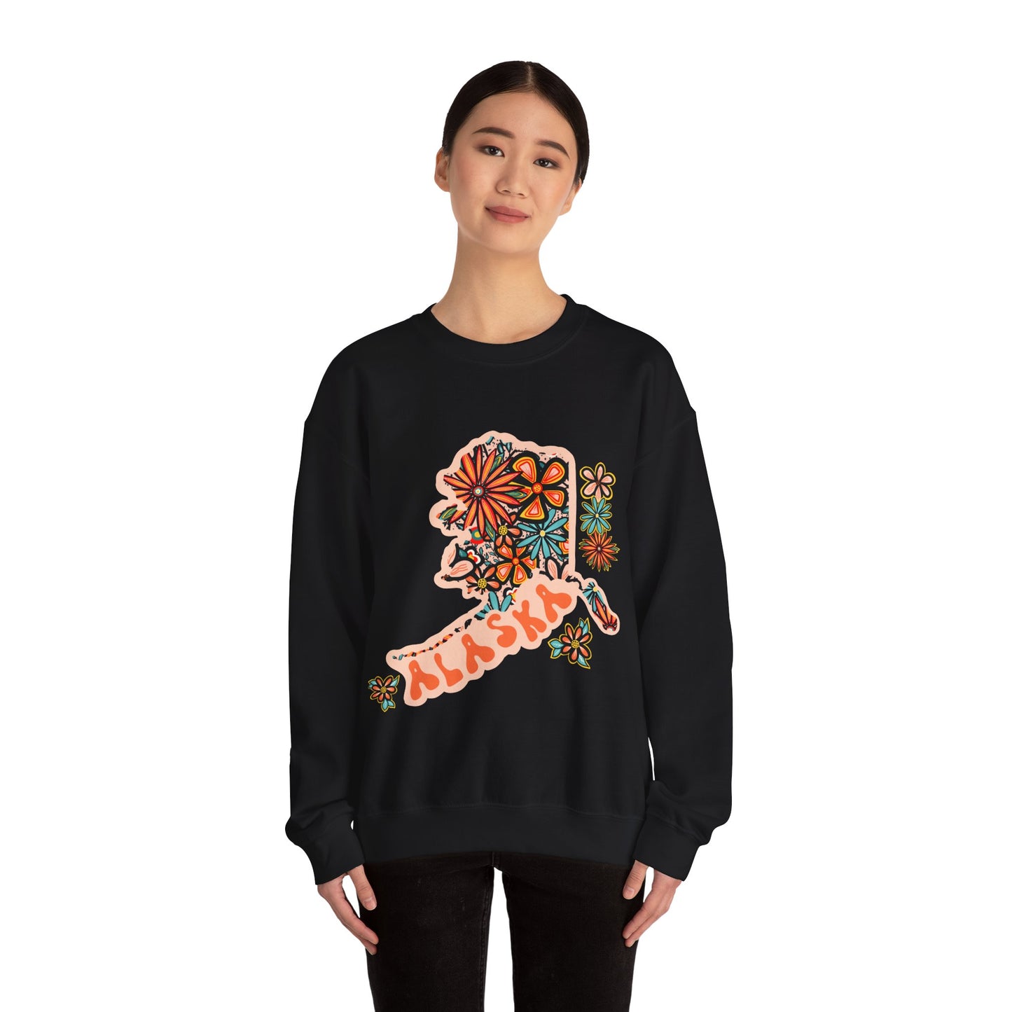 Retro 70s Flowers Alaska State Design — Heavy Blend™ Crewneck Sweatshirt