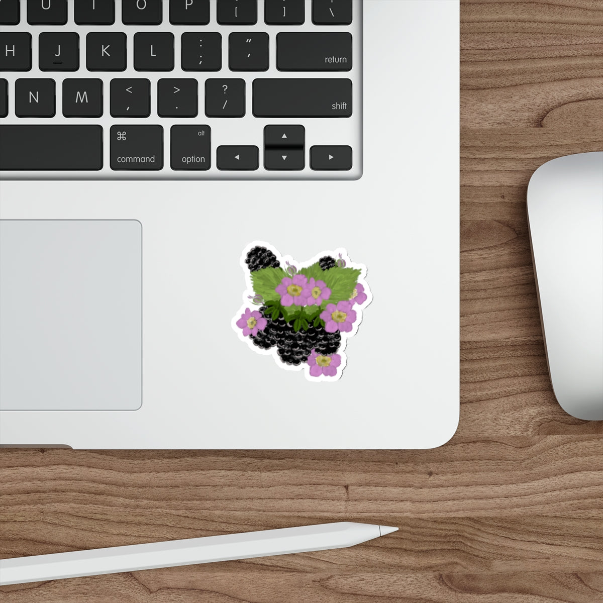 Blackberry Patch - Blackberries with Leaves and Flowers Die Cut Sticker