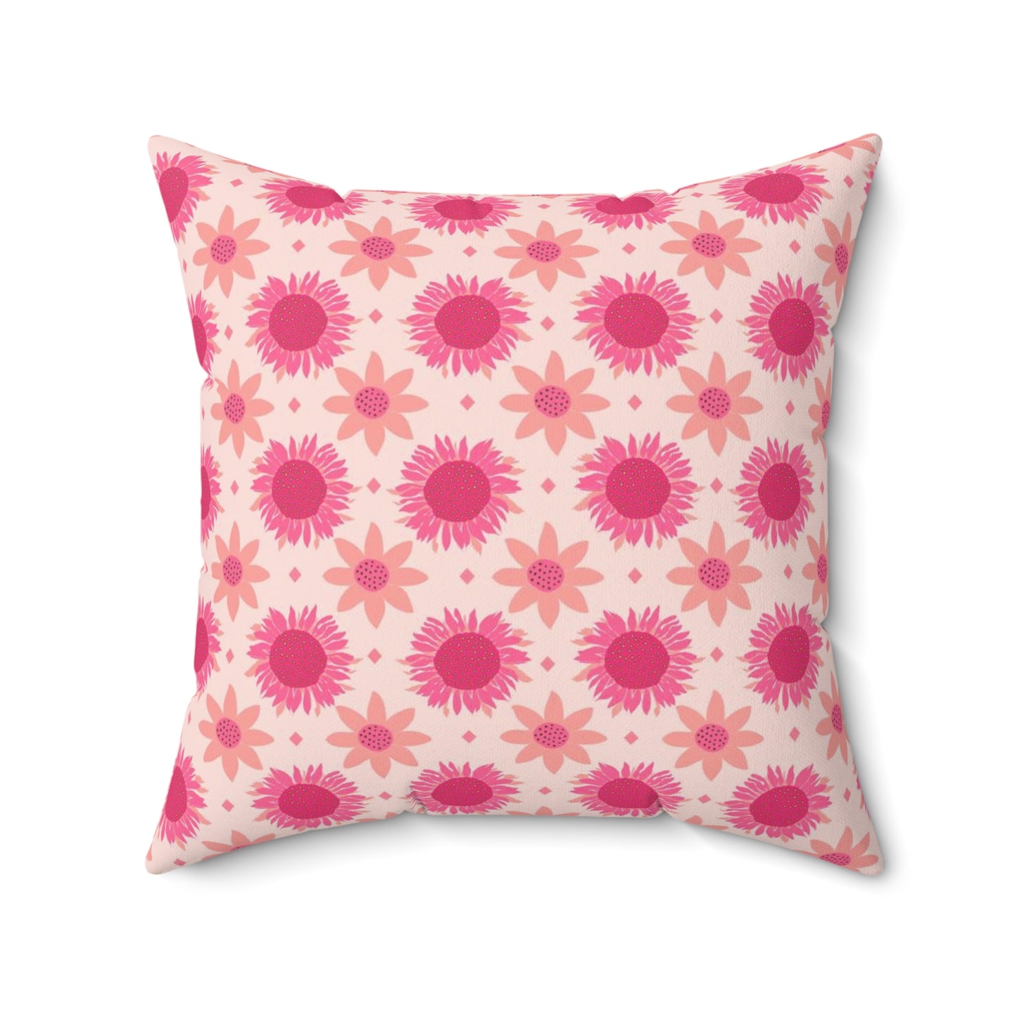 Retro Pink Sunflower Spun Polyester Square Pillow