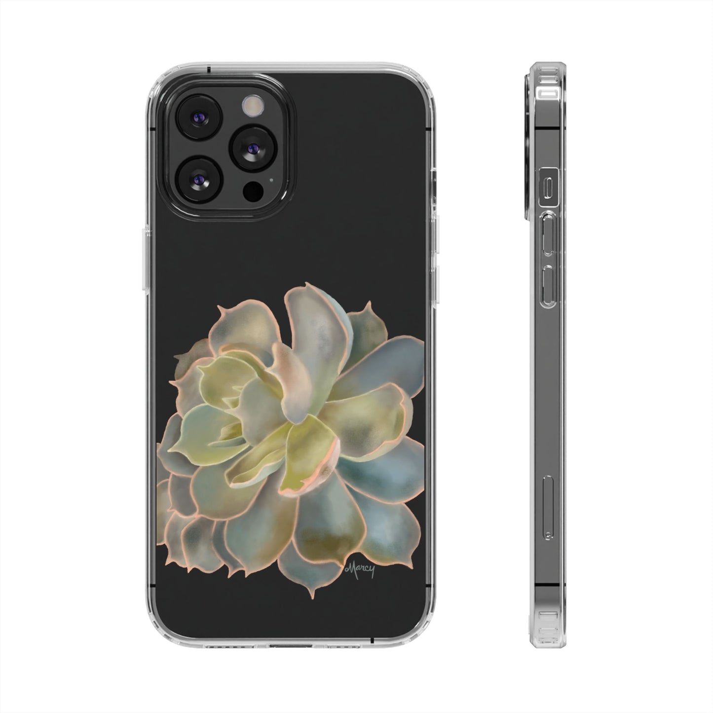 Gray and Green Succulent Clear Cases