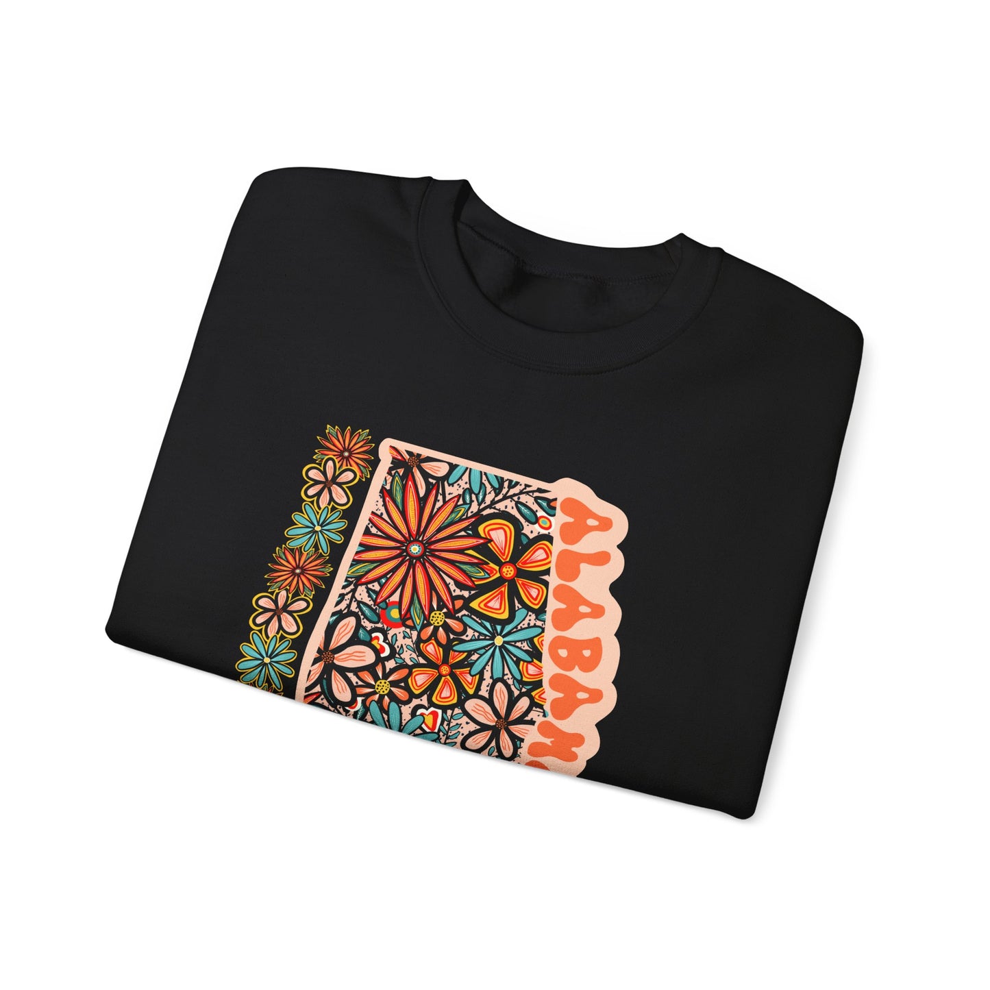 Retro 70s Flowers Alabama State Design — Heavy Blend™ Crewneck Sweatshirt