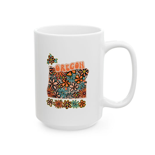 Retro 70s Flowers Oregon Ceramic Mug 11 oz and 15 oz