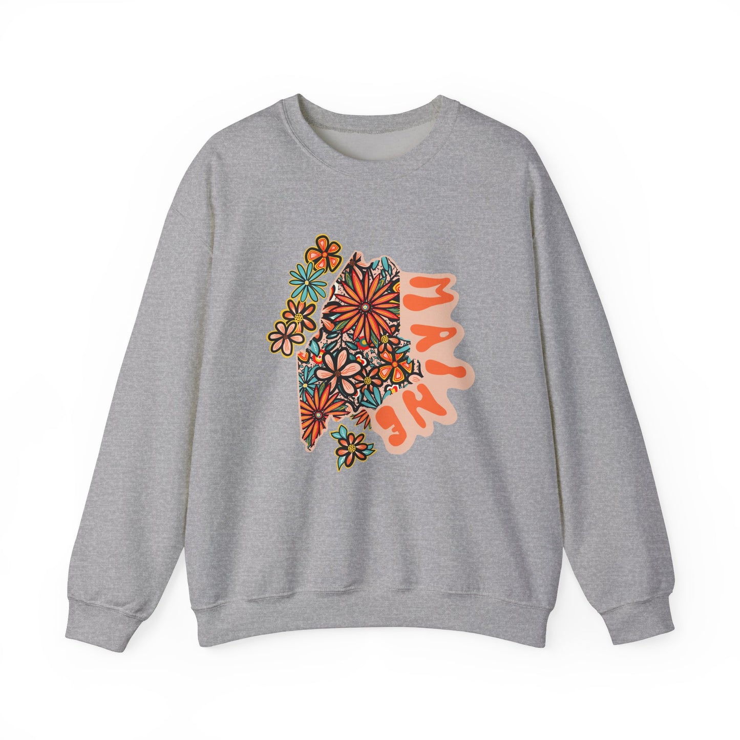 Retro 70s Flowers Maine State Design — Heavy Blend™ Crewneck Sweatshirt