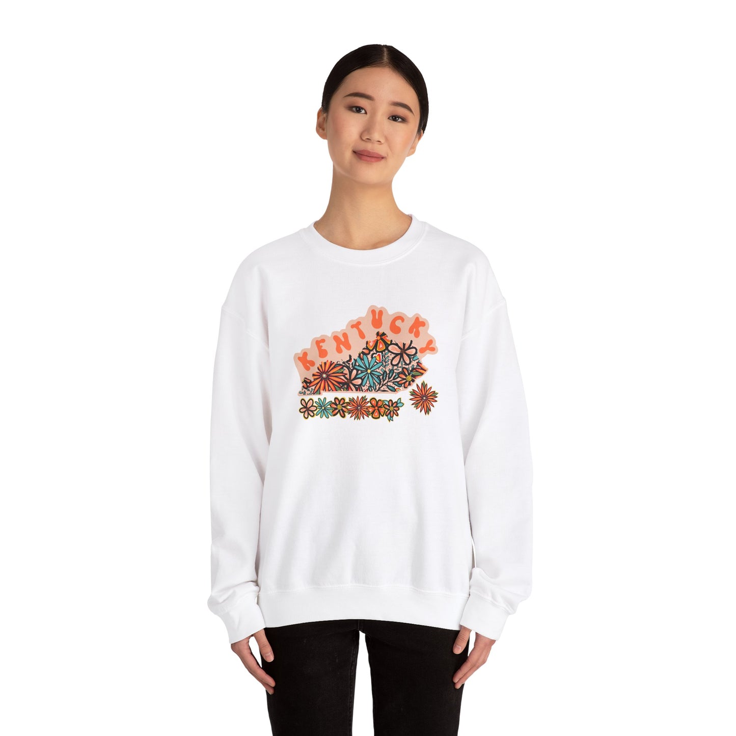 Retro 70s Flowers Kentucky State Design — Heavy Blend™ Crewneck Sweatshirt