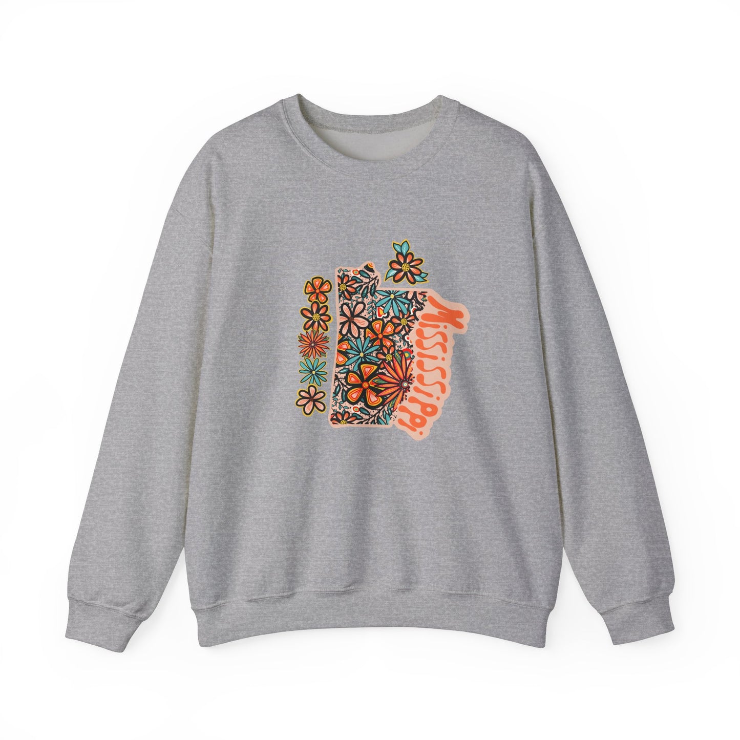 Retro 70s Flowers Mississippi State Design — Heavy Blend™ Crewneck Sweatshirt