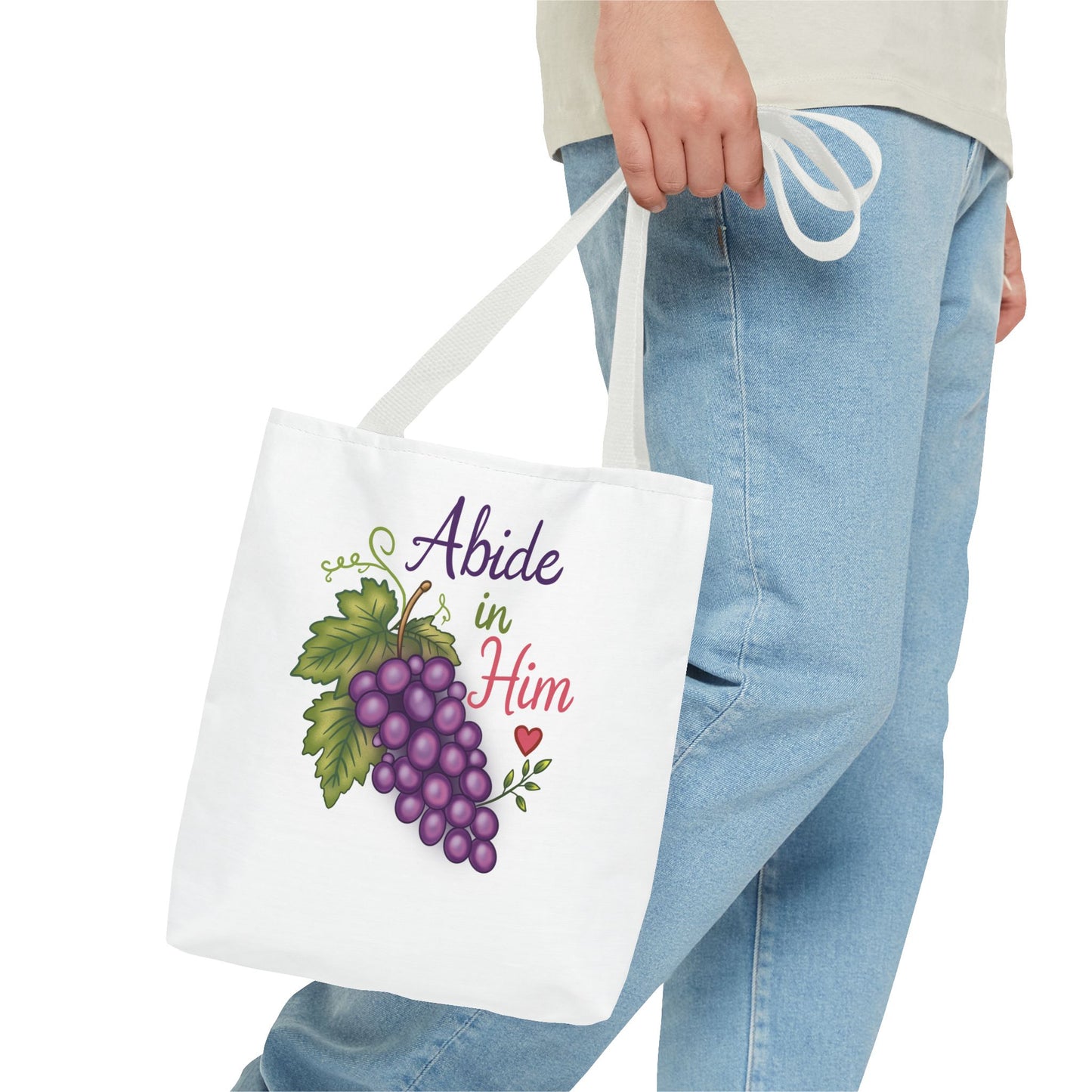 Abide in Him Tote Bag — Christian Inspirational Grape Design