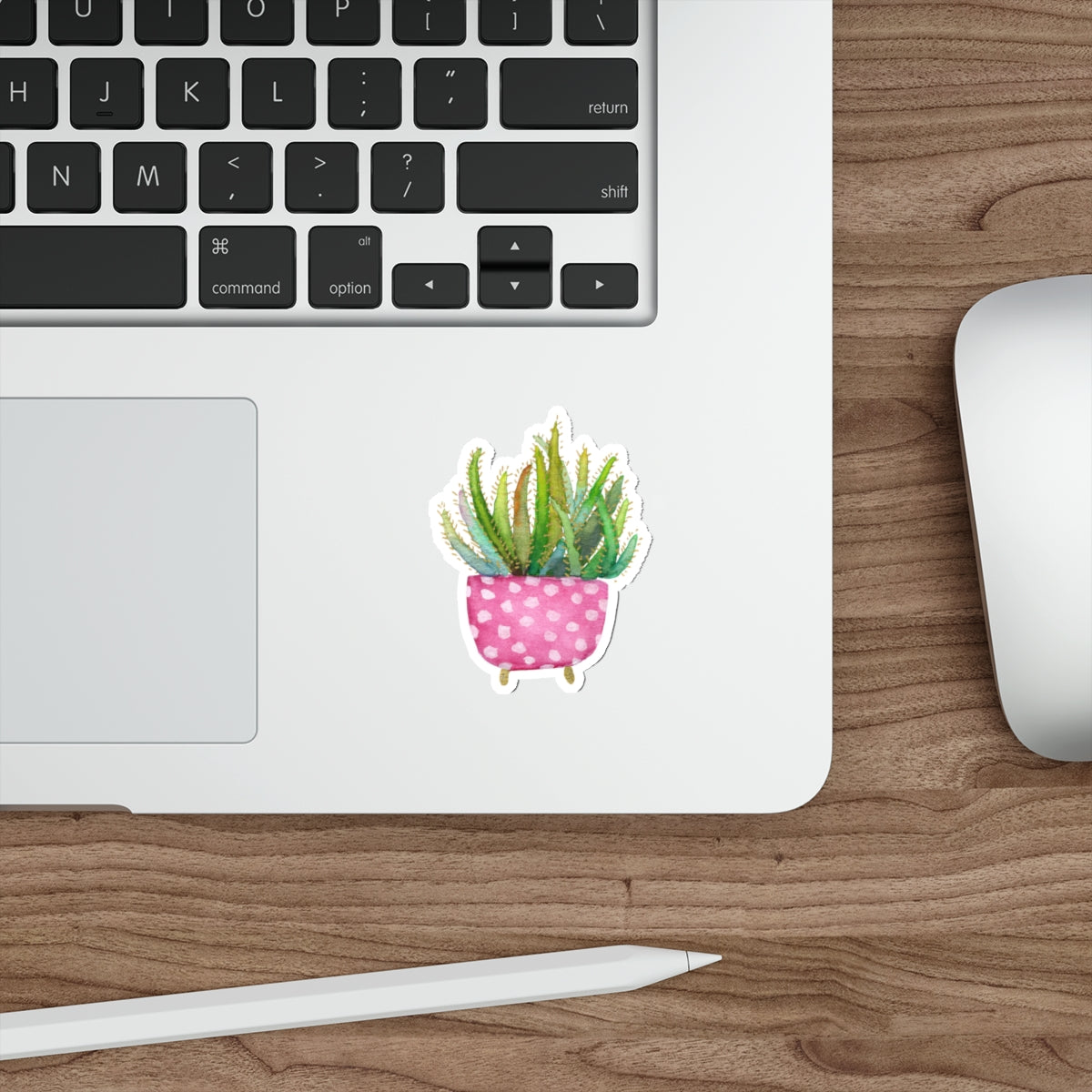 Aloe in Pink and White Polka Dot Pot Die Cut Sticker