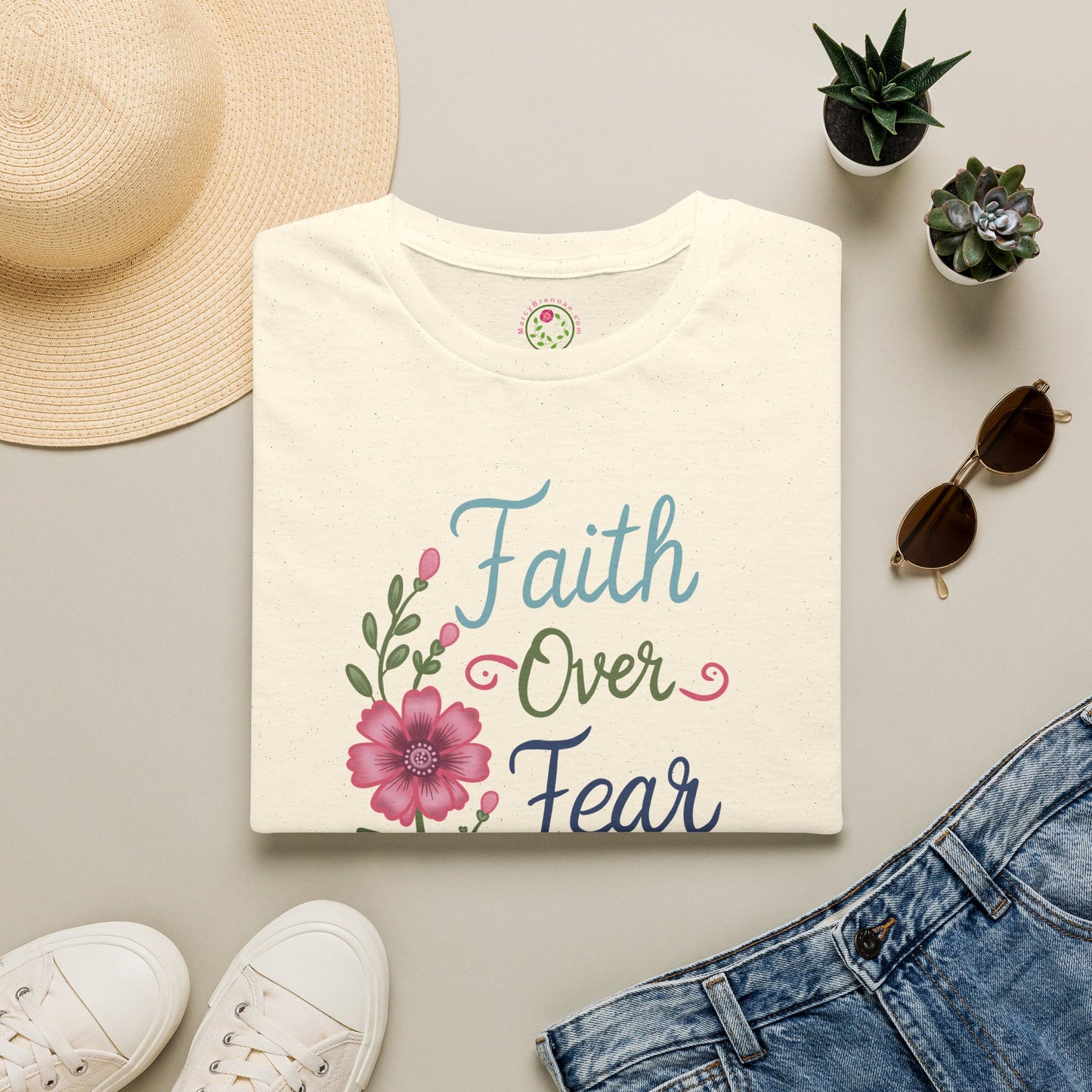 Faith Over Fear Floral T-Shirt — Inspirational Christian Tee