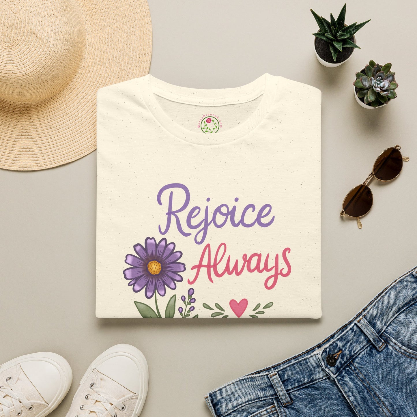 Rejoice Always Floral T-Shirt — Inspirational Christian Message Tee