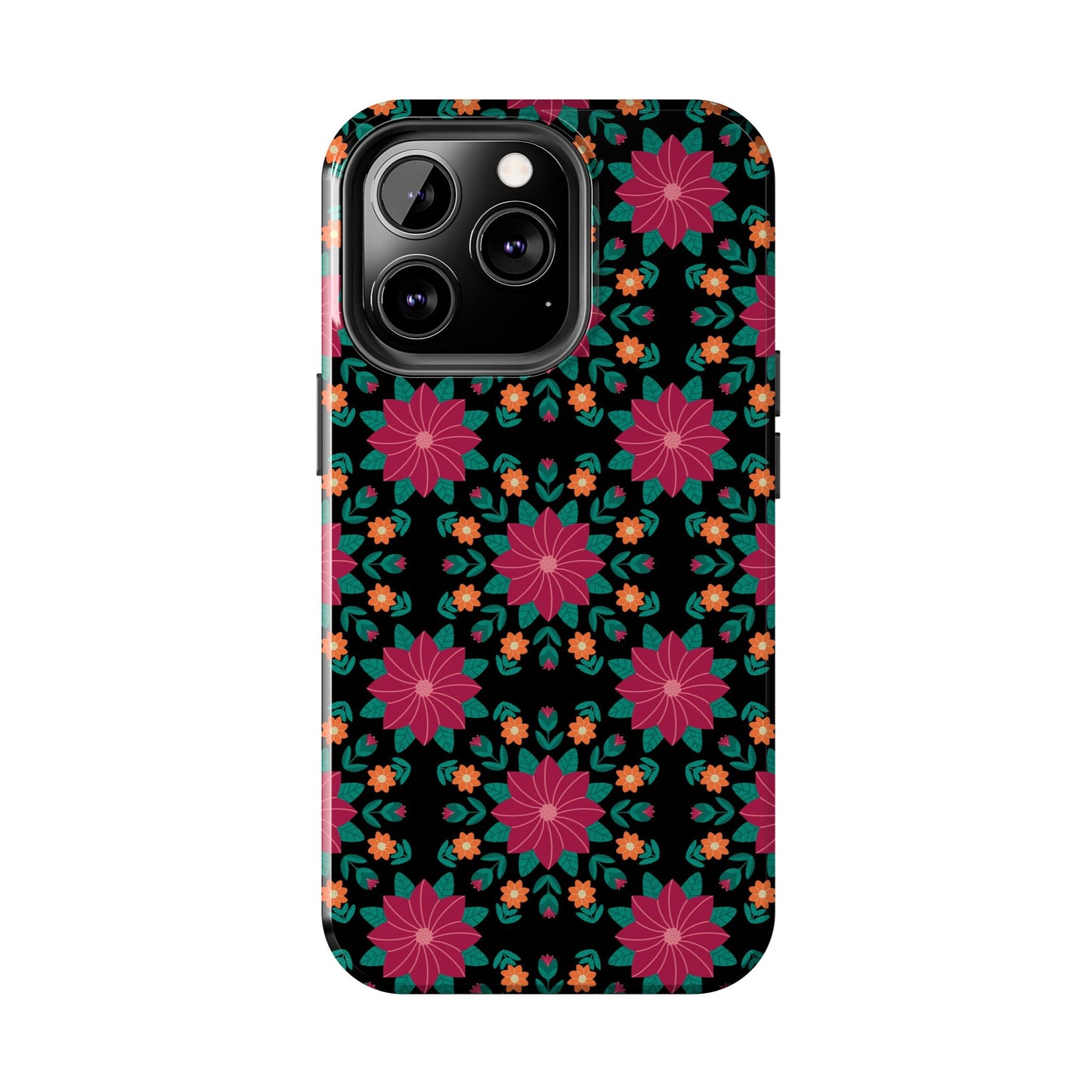 Poinsettias (pink and teal) Tough Phone Cases