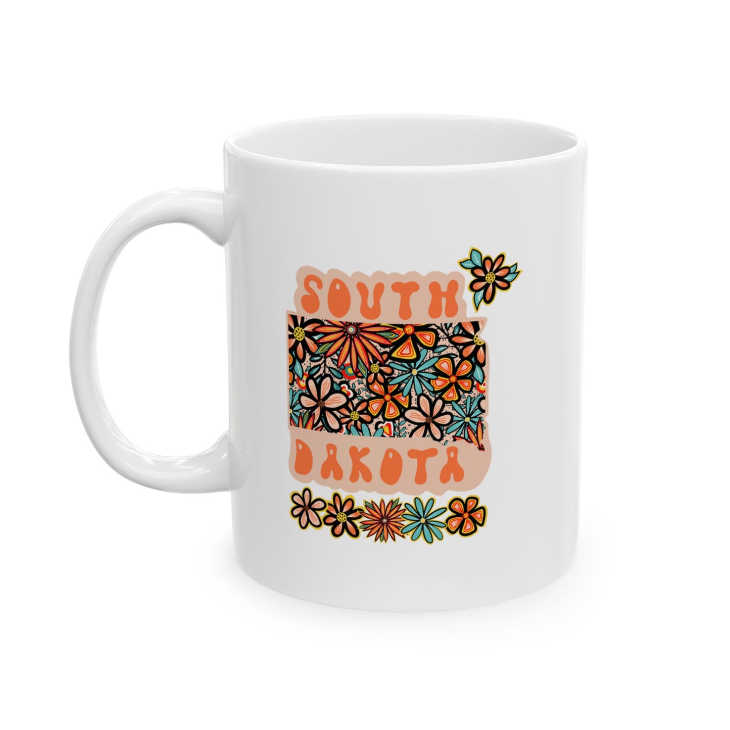 Retro 70s Flowers South Dakota Ceramic Mug 11 oz and 15 oz